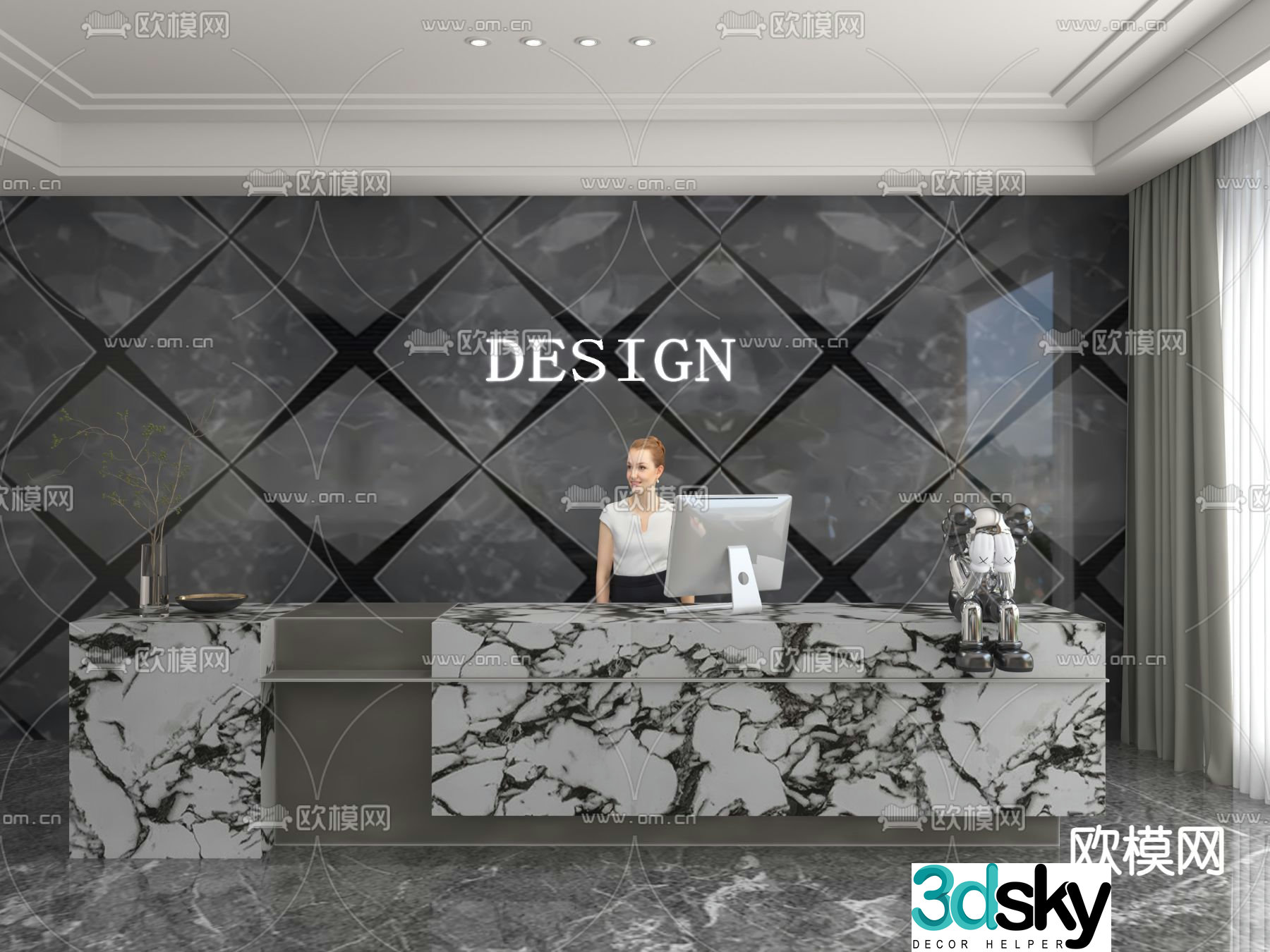 Modern front desk reception desk service desk 3d model