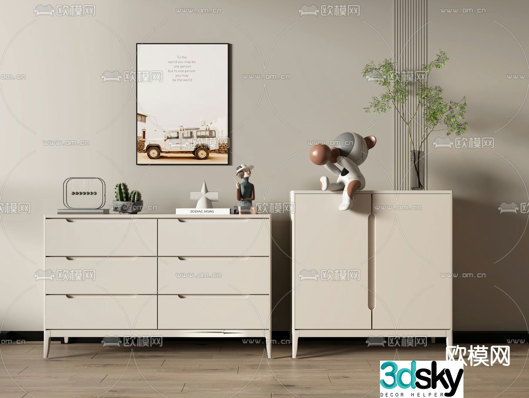 Cream style chest of drawers side cabinet 3d model