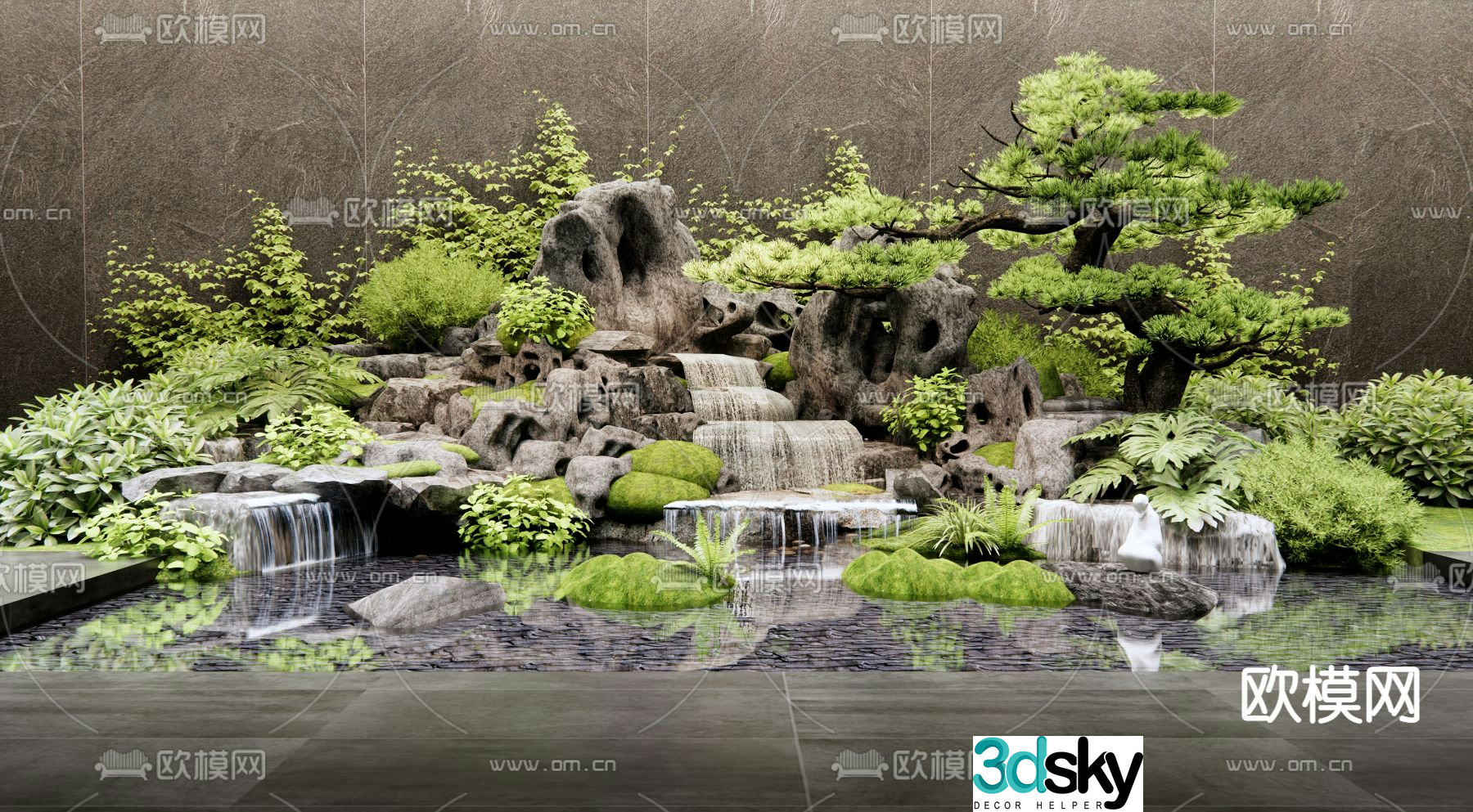 New Chinese style indoor landscaping 3d model