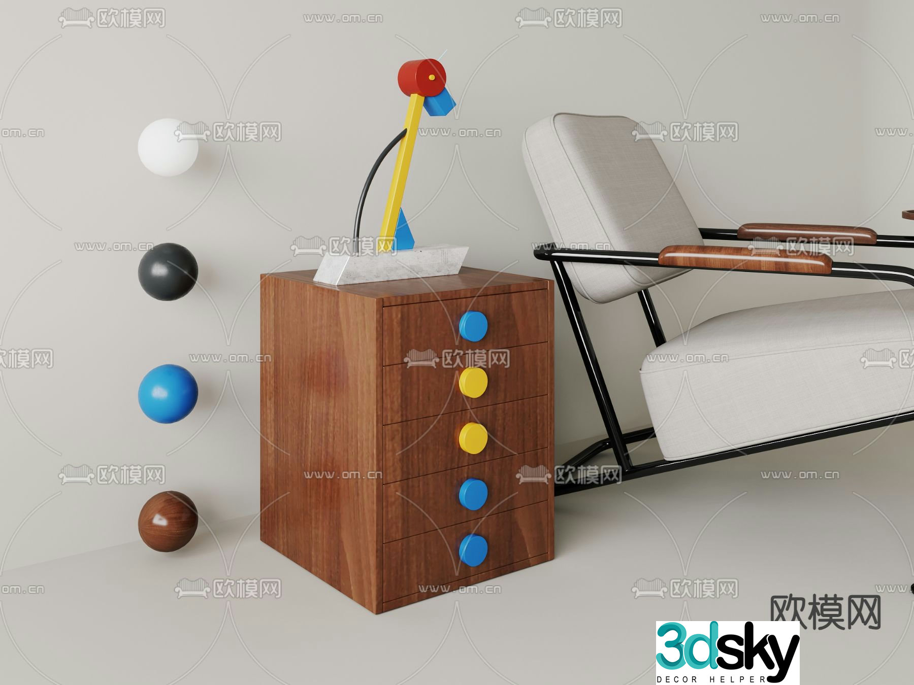 Wooden bedside table 3d model