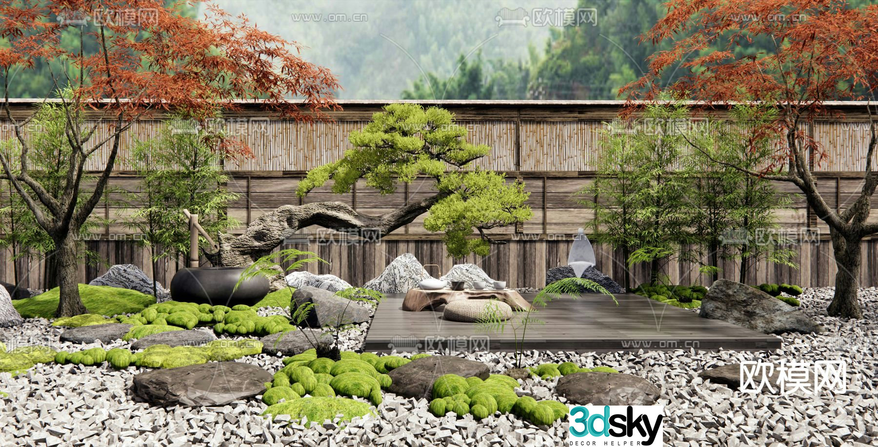 Courtyard Landscape Tingbu Stone Moss Micro Terrain 3D Model