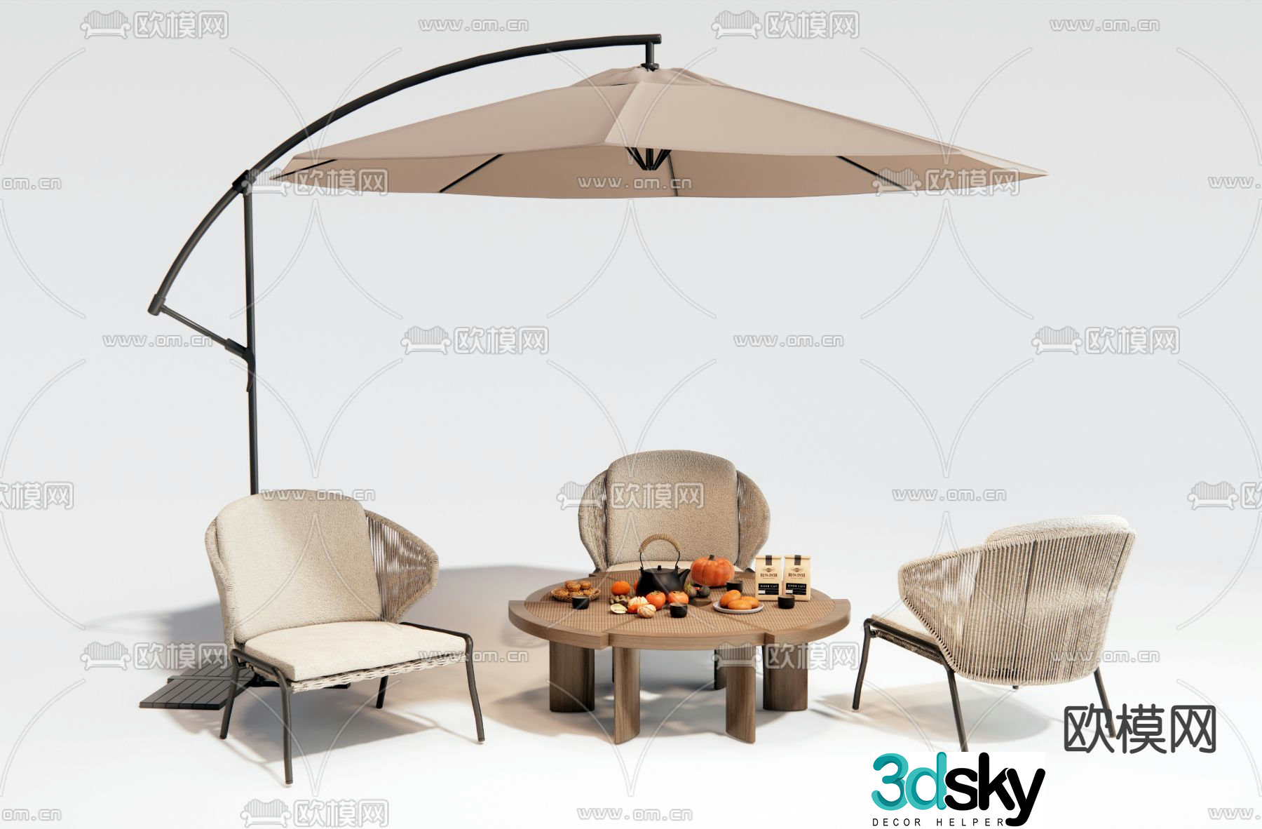 Modern leisure table and chairs 3d model