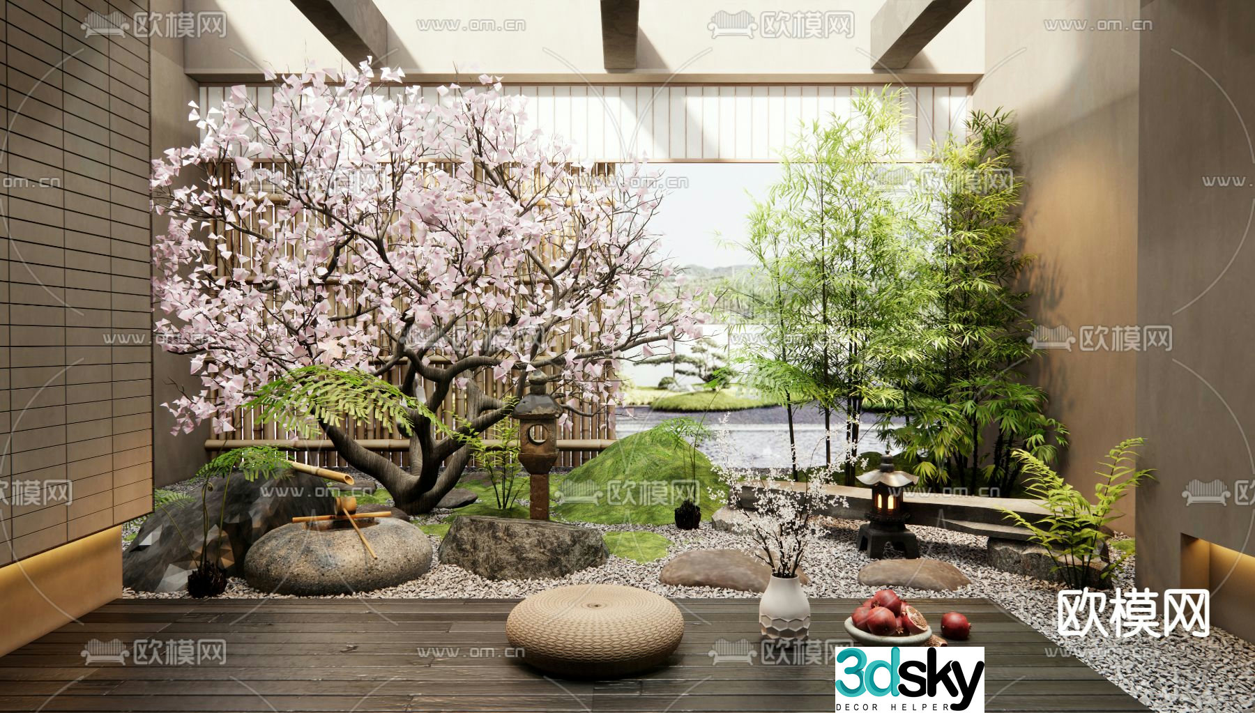 Japanese garden landscape 3D model