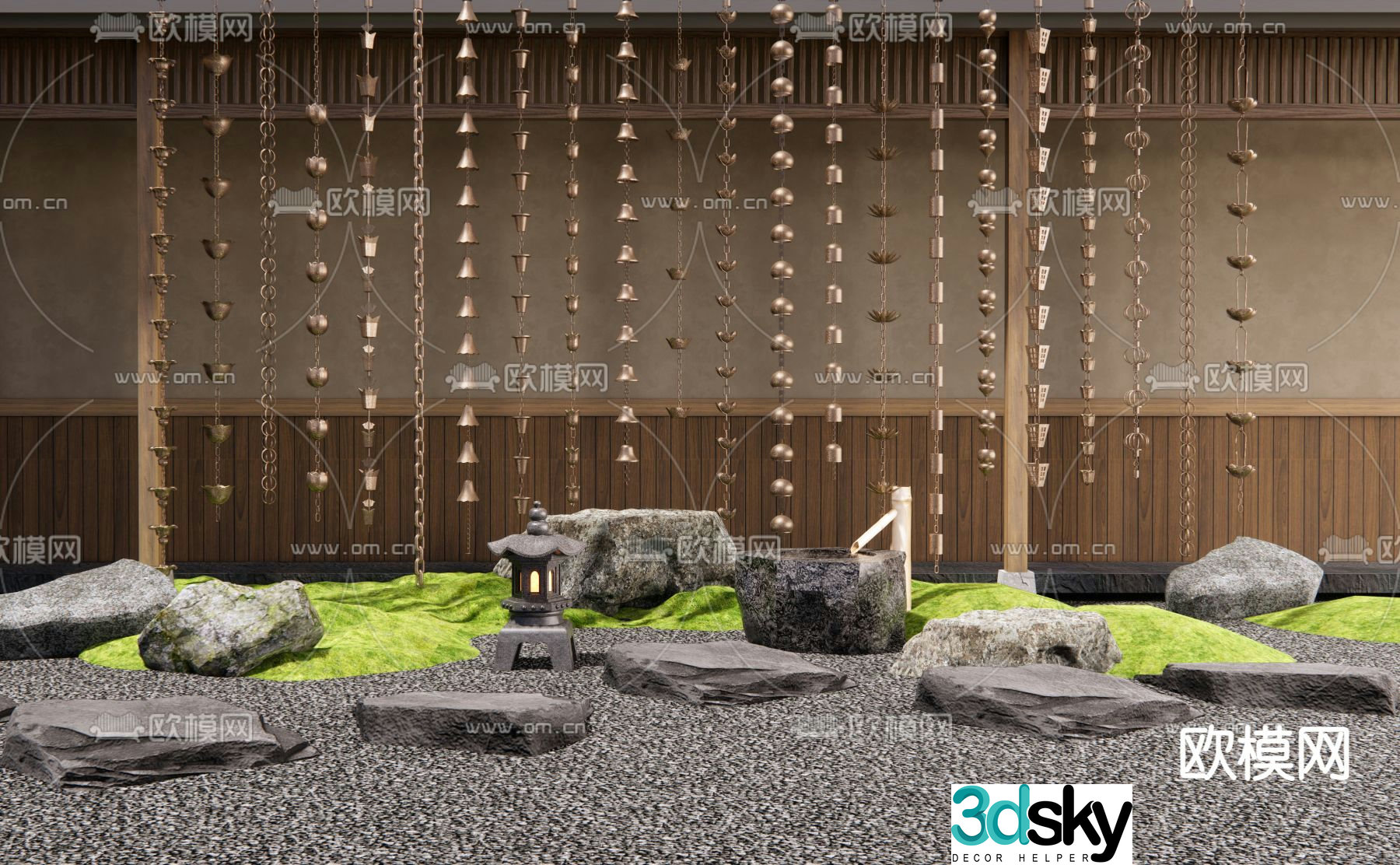 Japanese style garden sketch 3d model