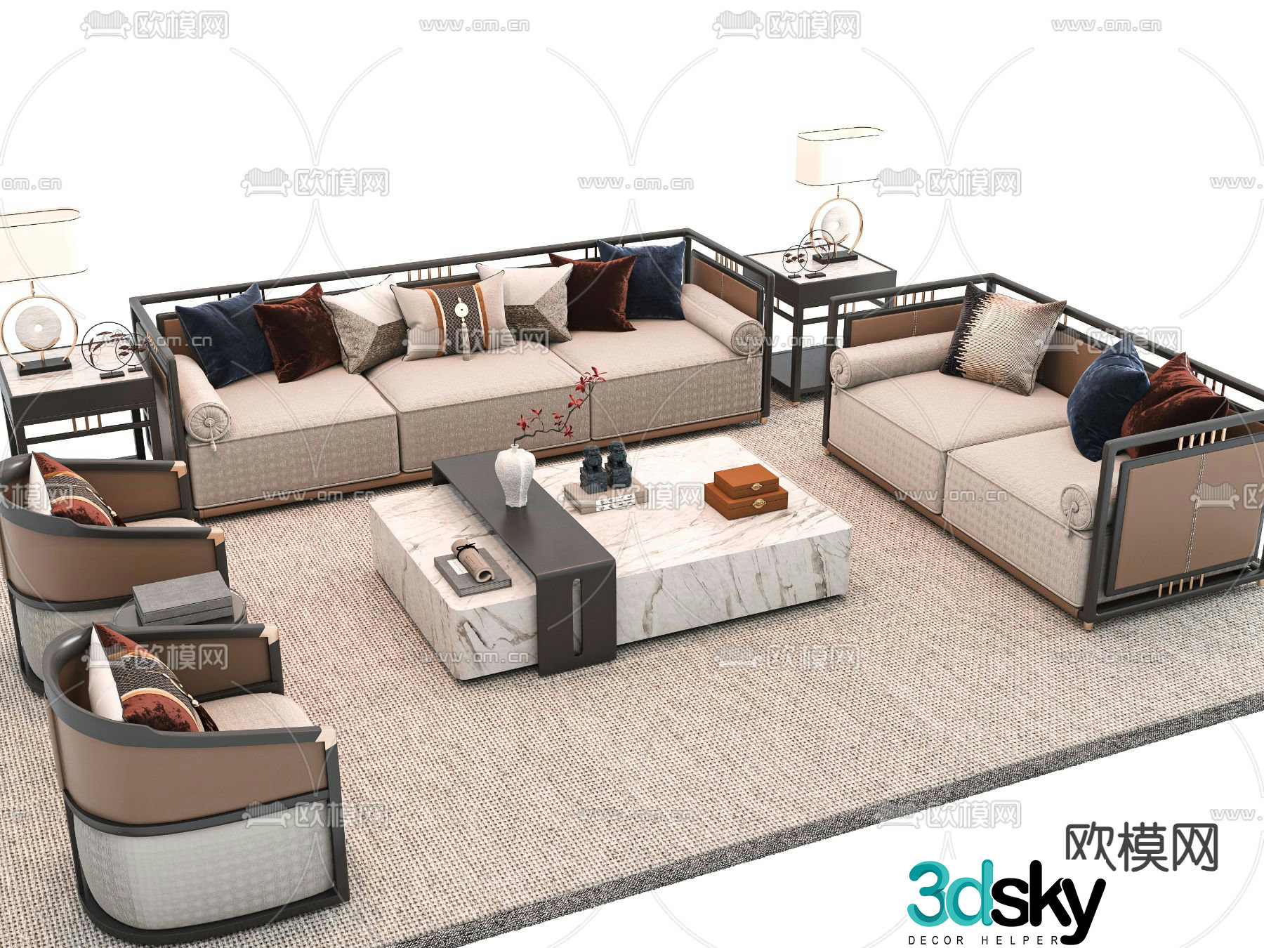 New Chinese style sofa set 3d model