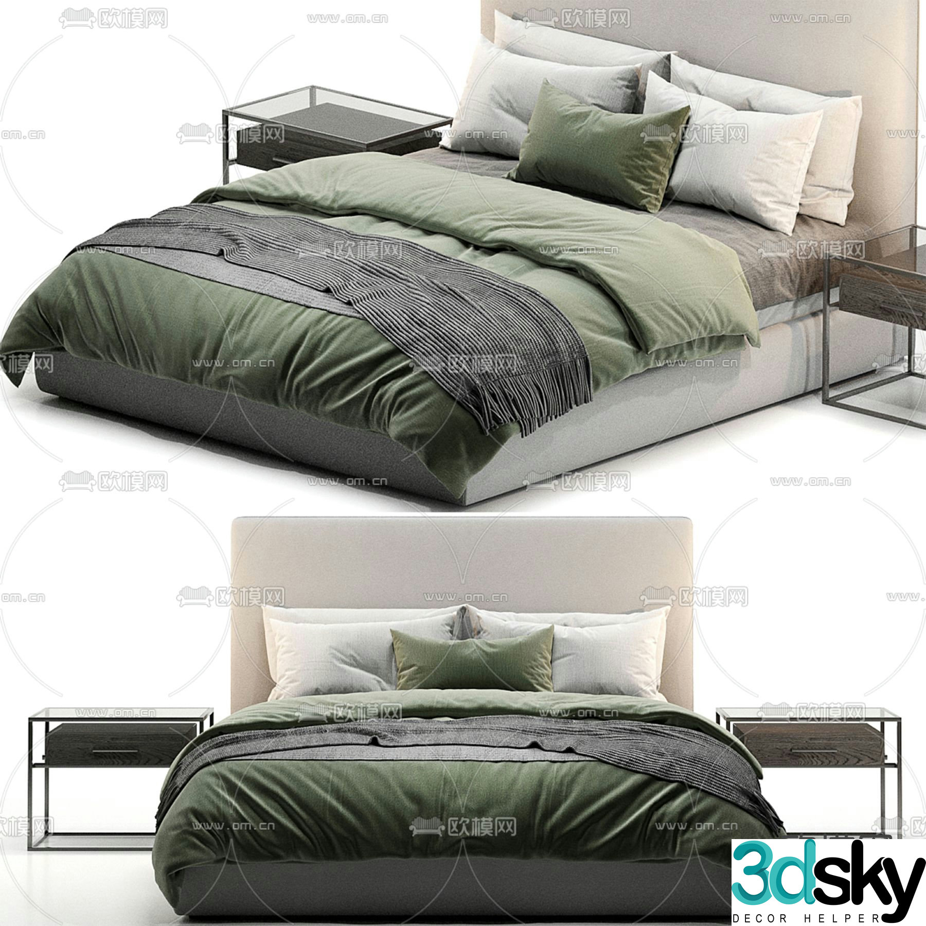 RH modern double bed 3d model