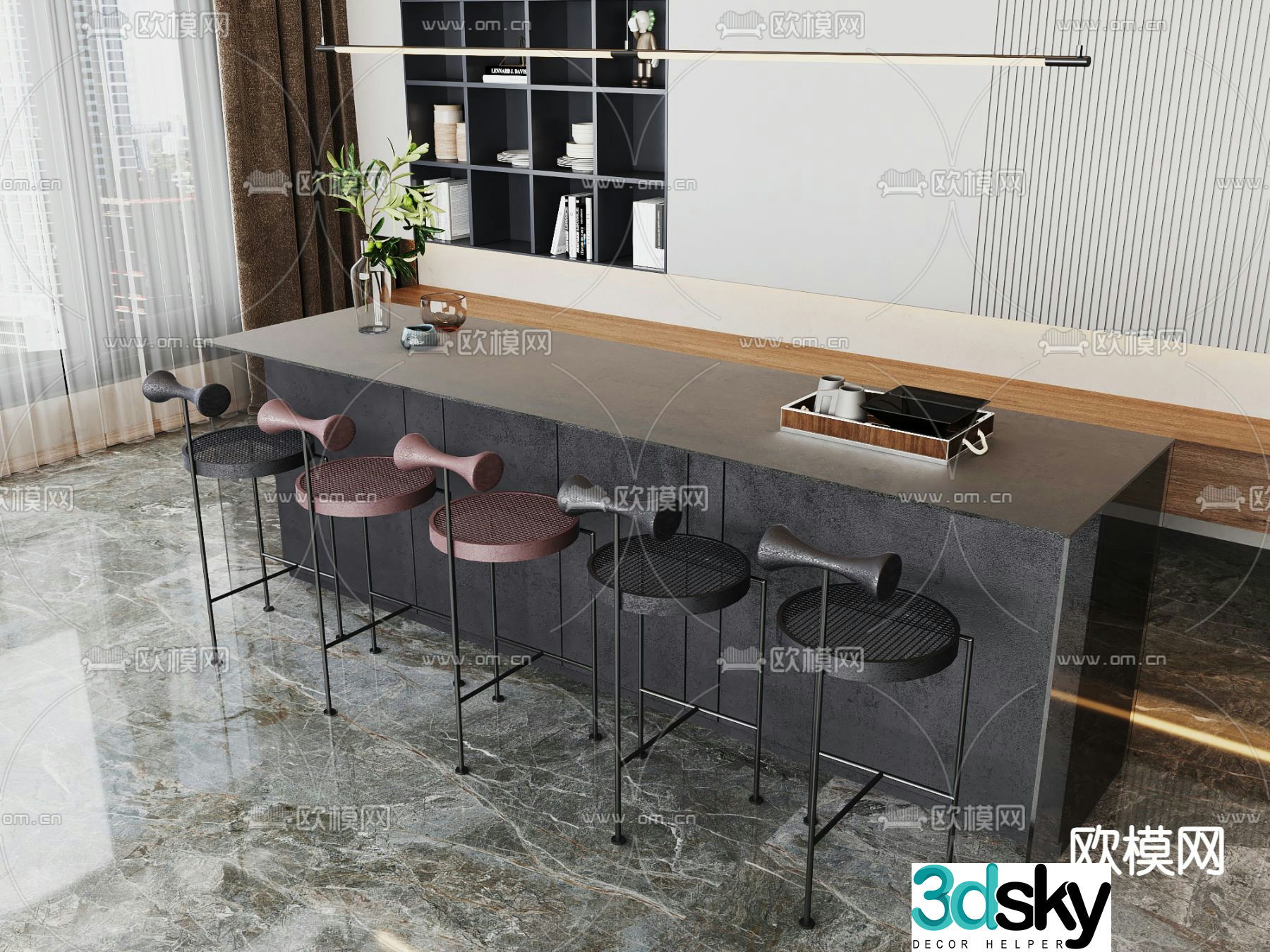 Middle-aged style bar chair 3d model