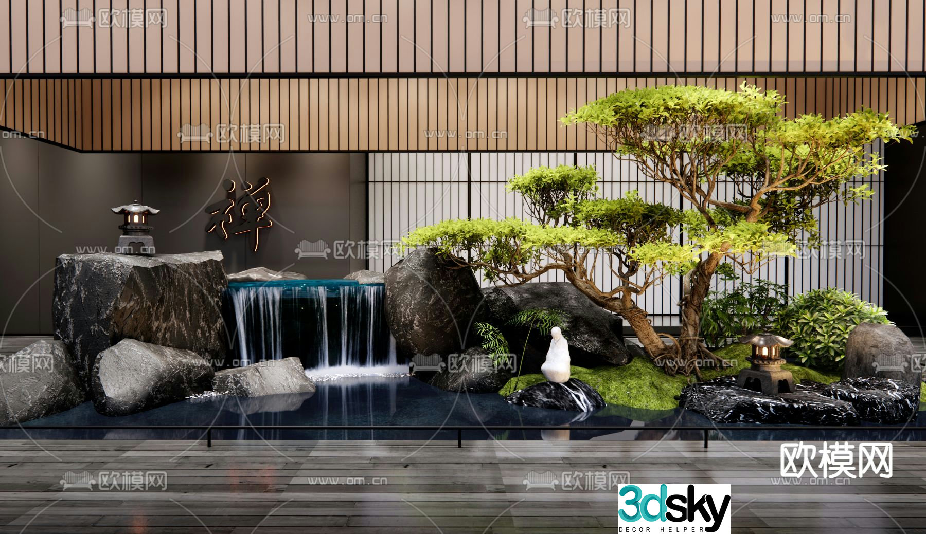 Rockery waterscape falling water landscape stacked stone waterscape 3D model