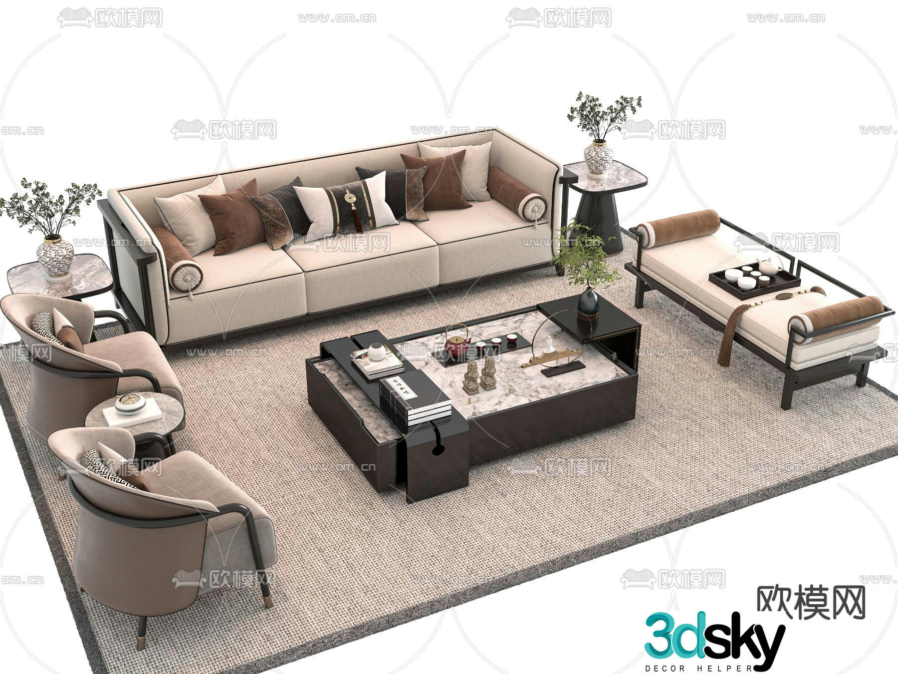 New Chinese style sofa set 3d model