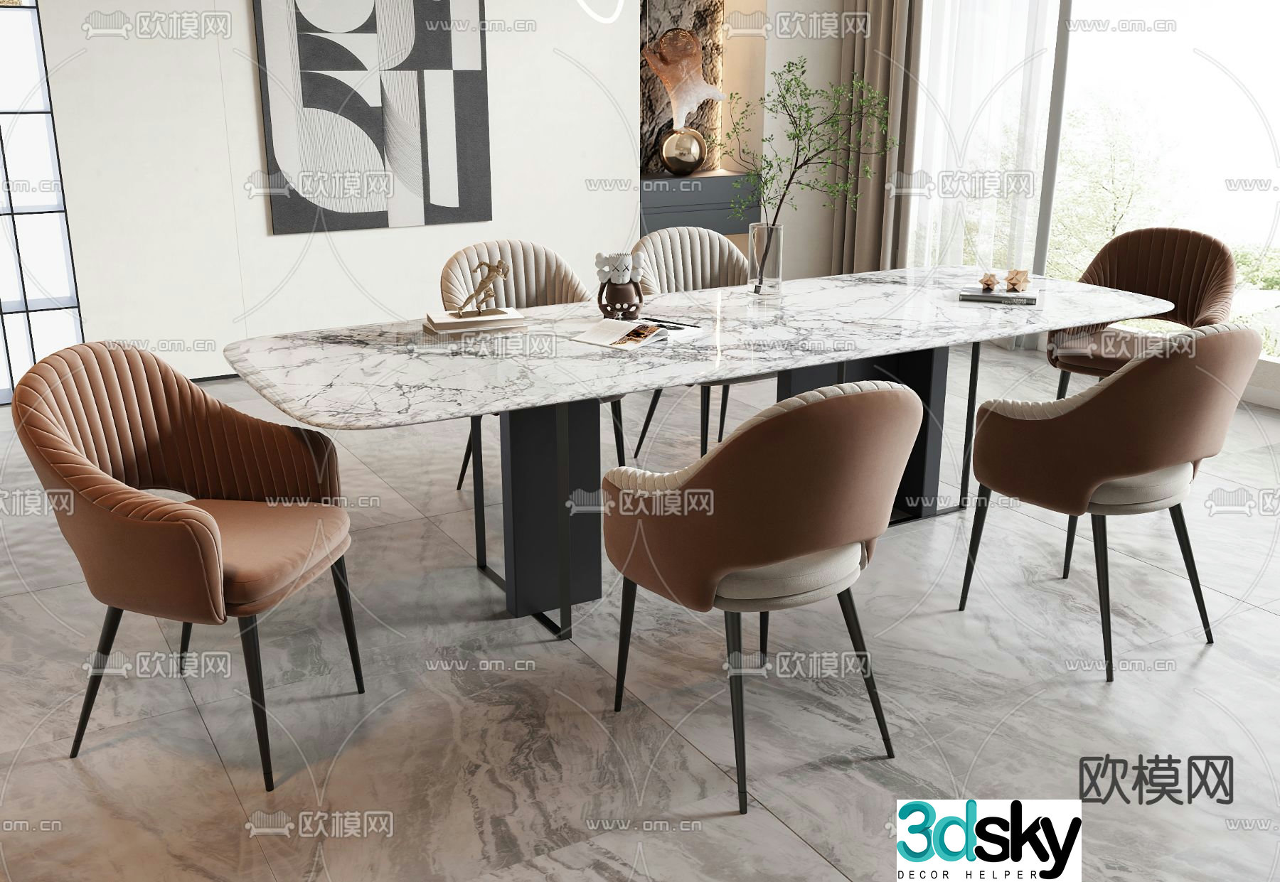 Bar dining table and chairs slate dining table 3d model