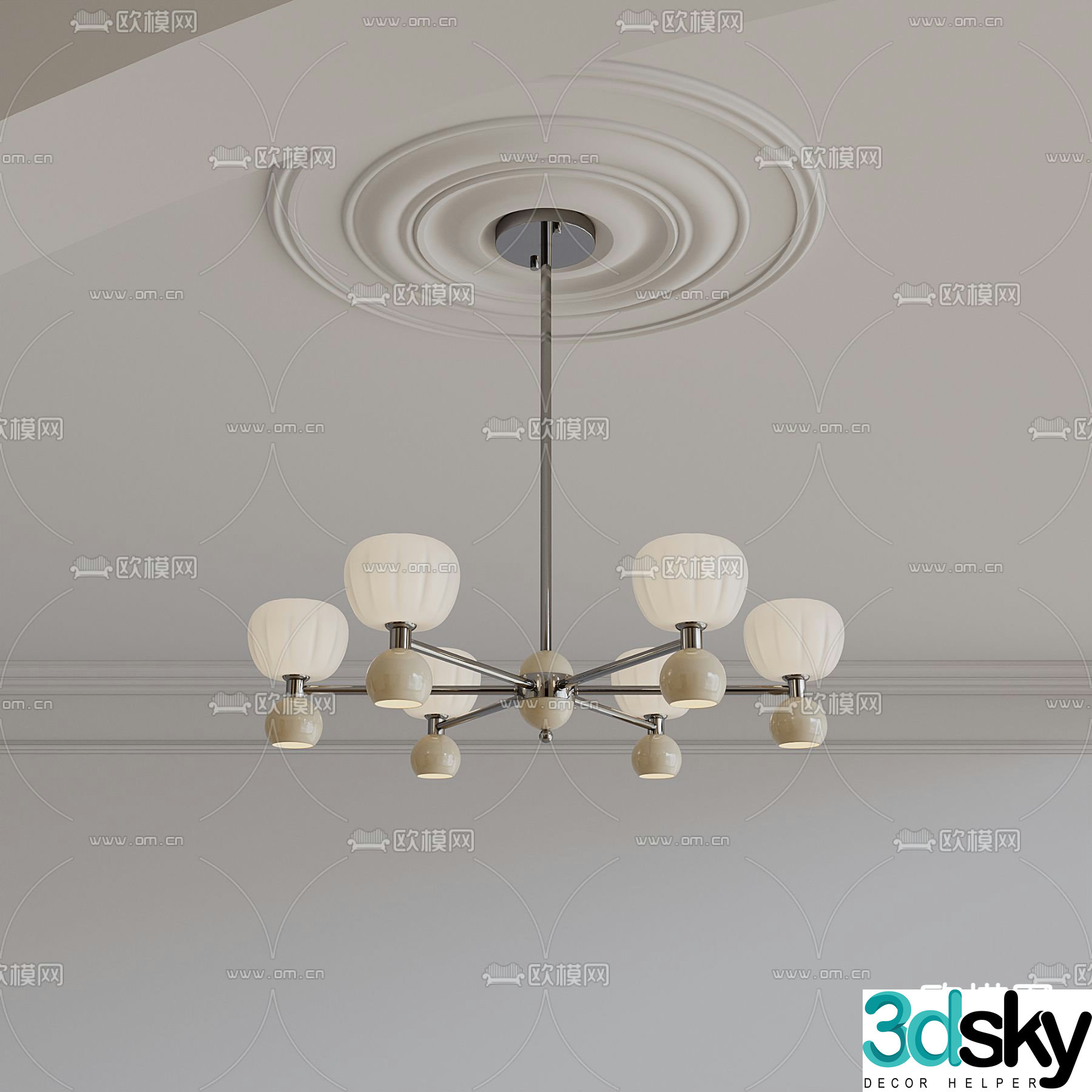 Cream style chandelier hall chandelier 3d model