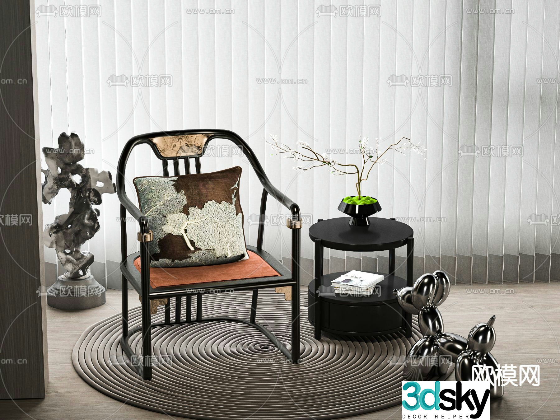 New Chinese style chair leisure chair side table 3d model