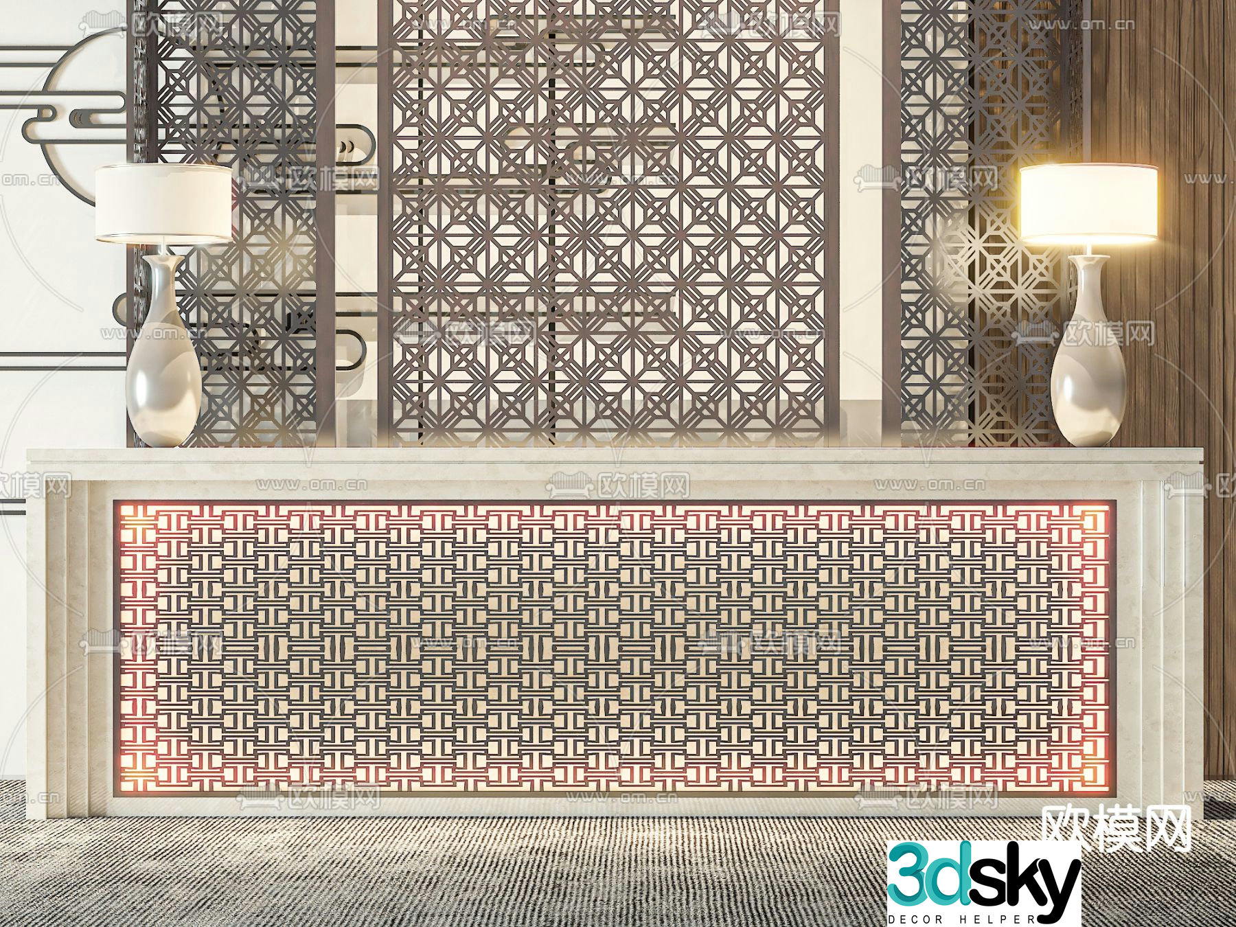 Front desk reception desk 3d model