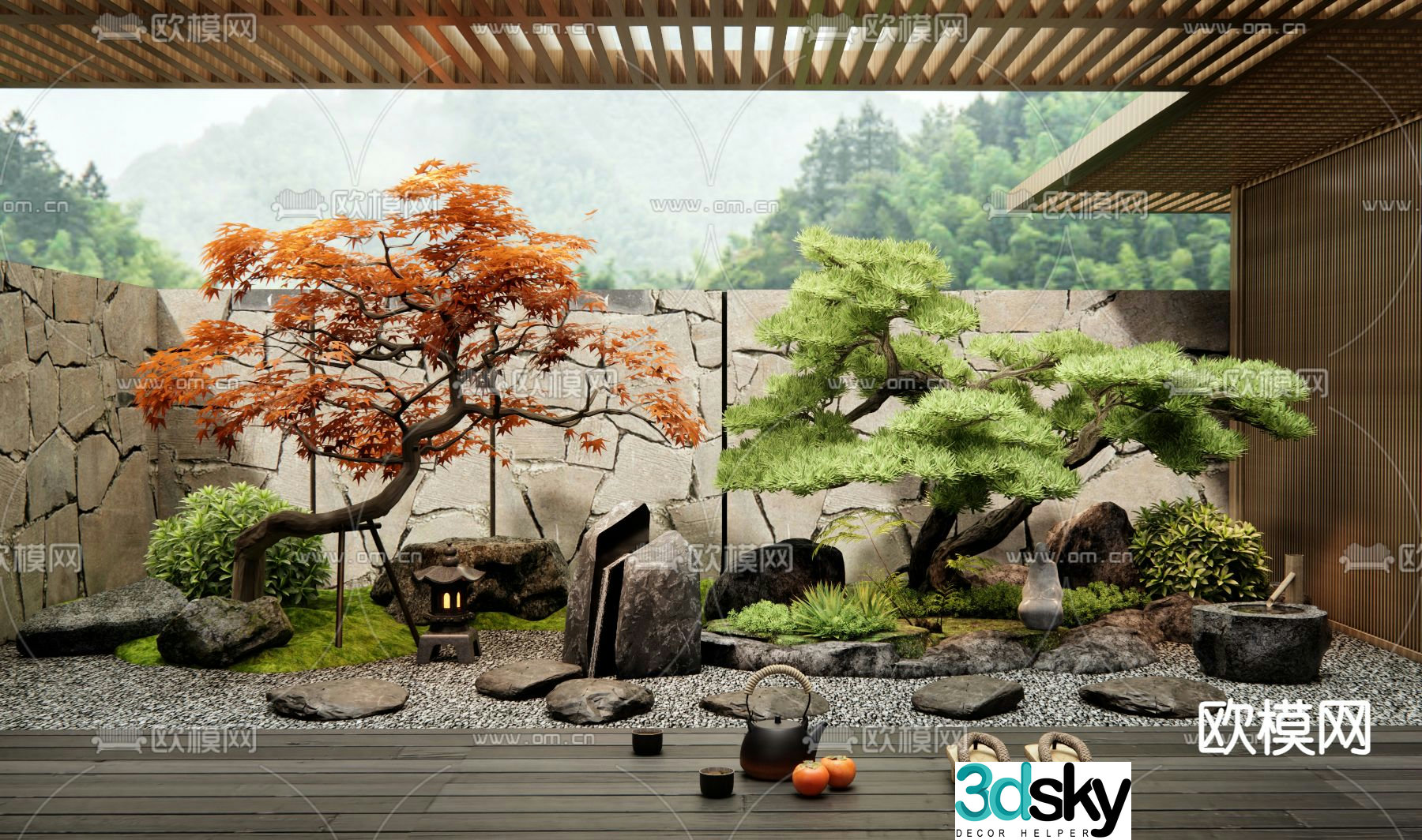 Dry landscape courtyard landscape 3D model