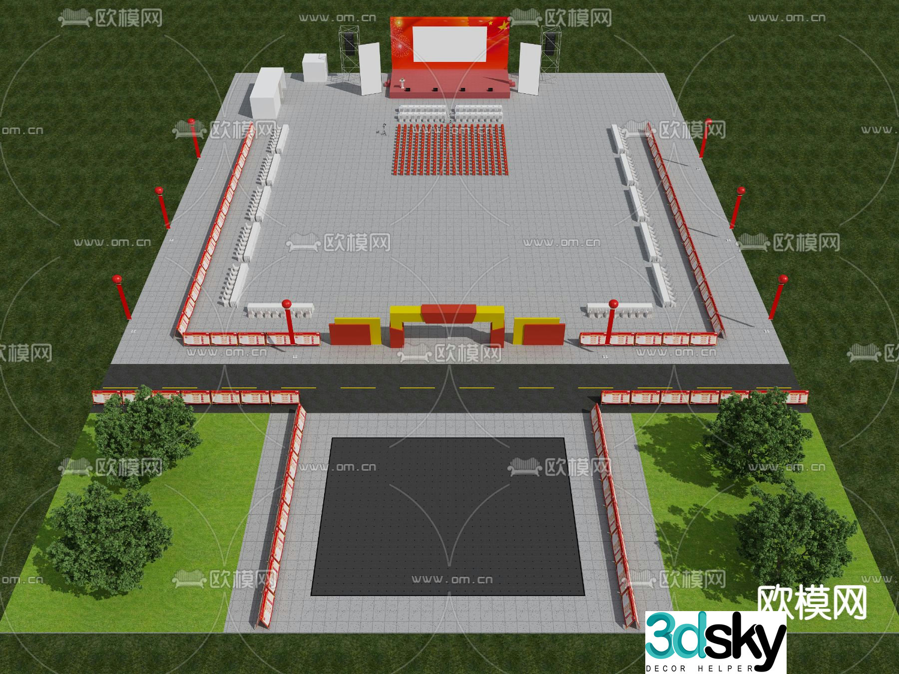 Square landscape floating stage groundbreaking ceremony 3D model