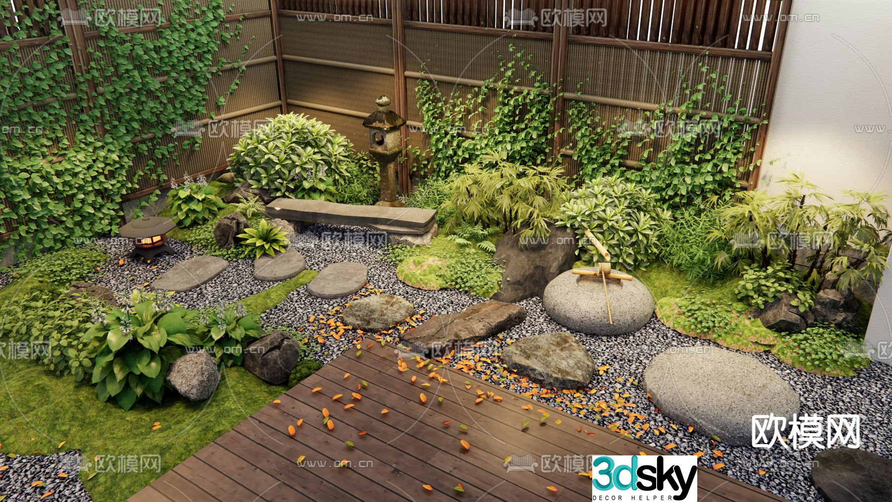 Japanese style landscaping 3d model