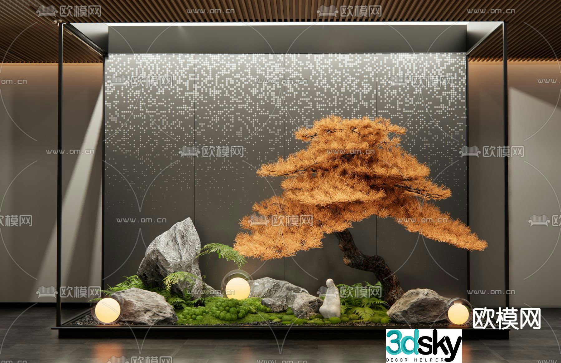 New Chinese style indoor landscaping 3D model