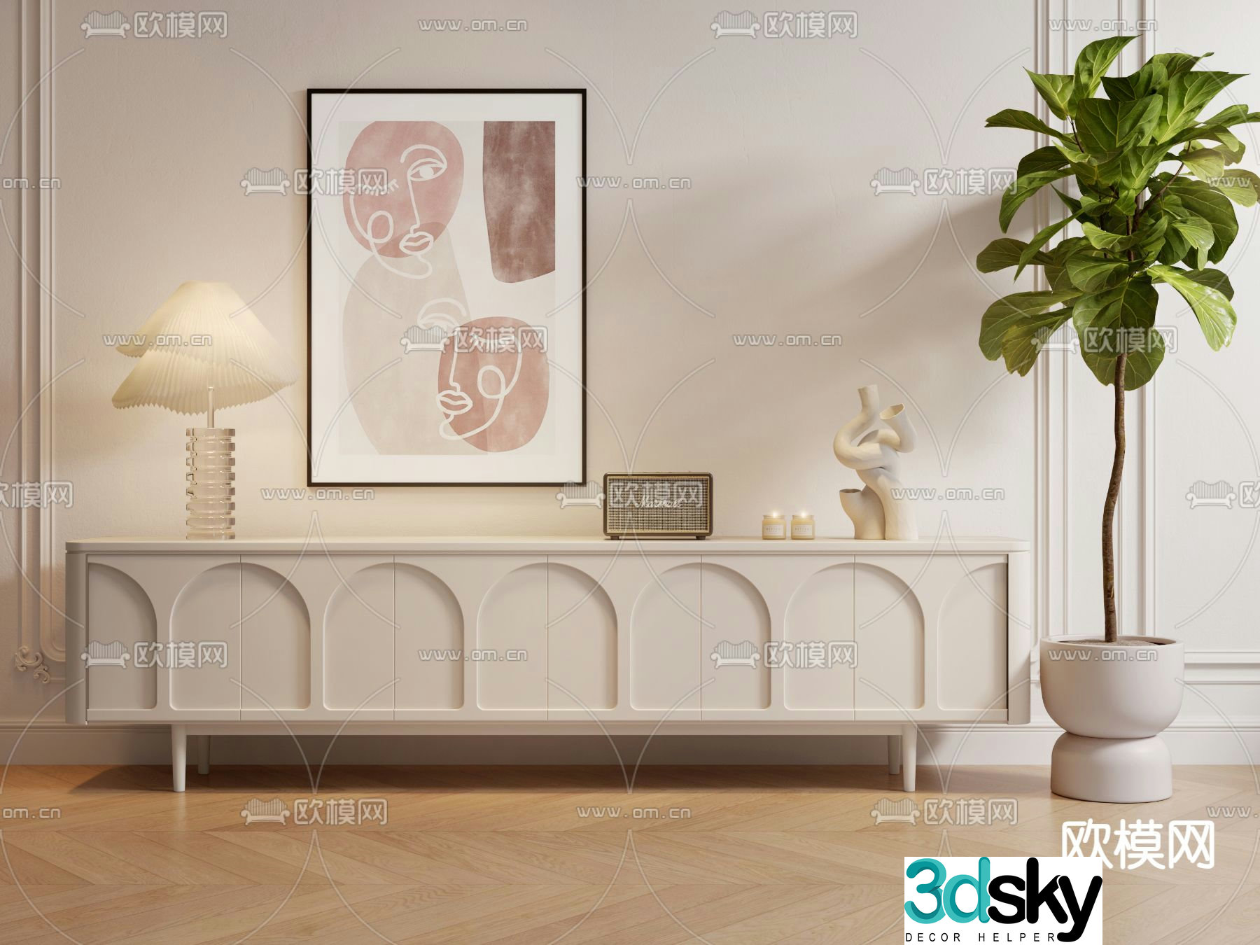 Cream style TV cabinet 3d model