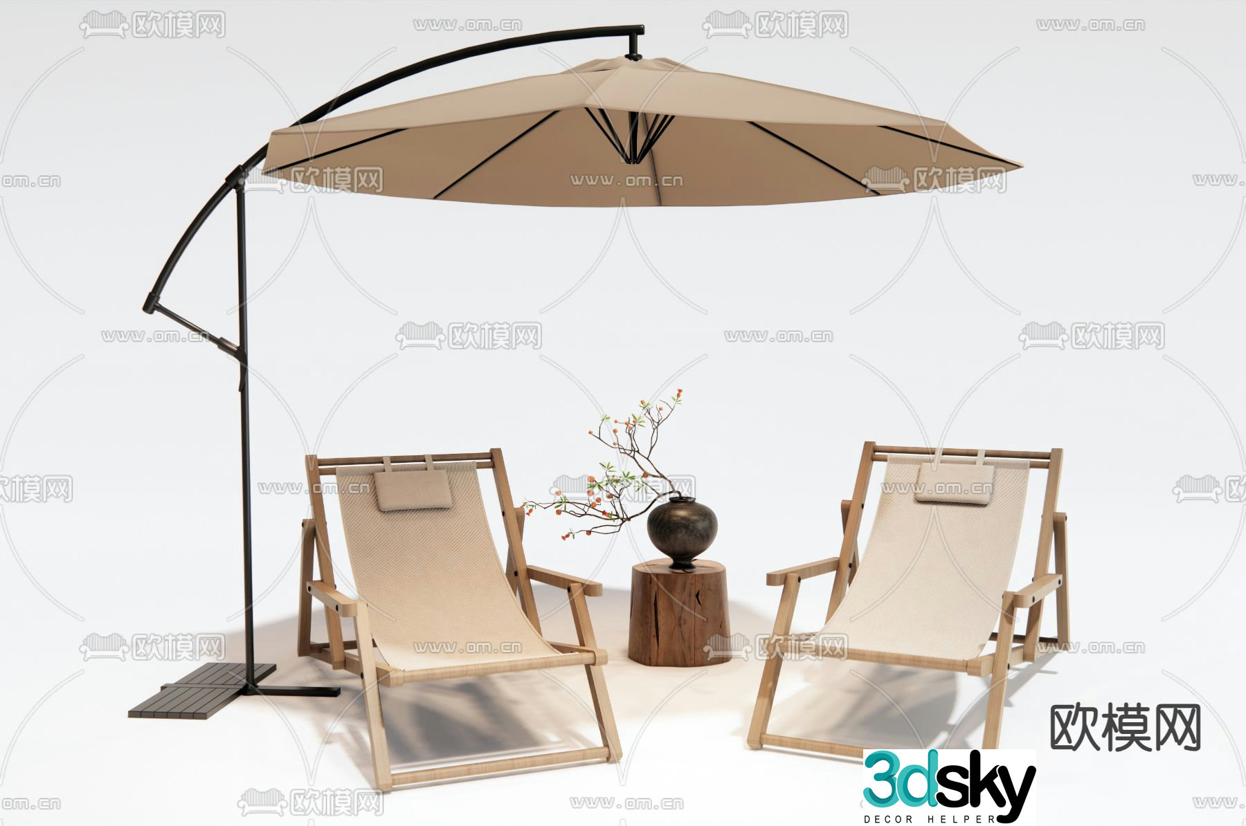 Outdoor lounge chair beach lounge chair parasol 3d model