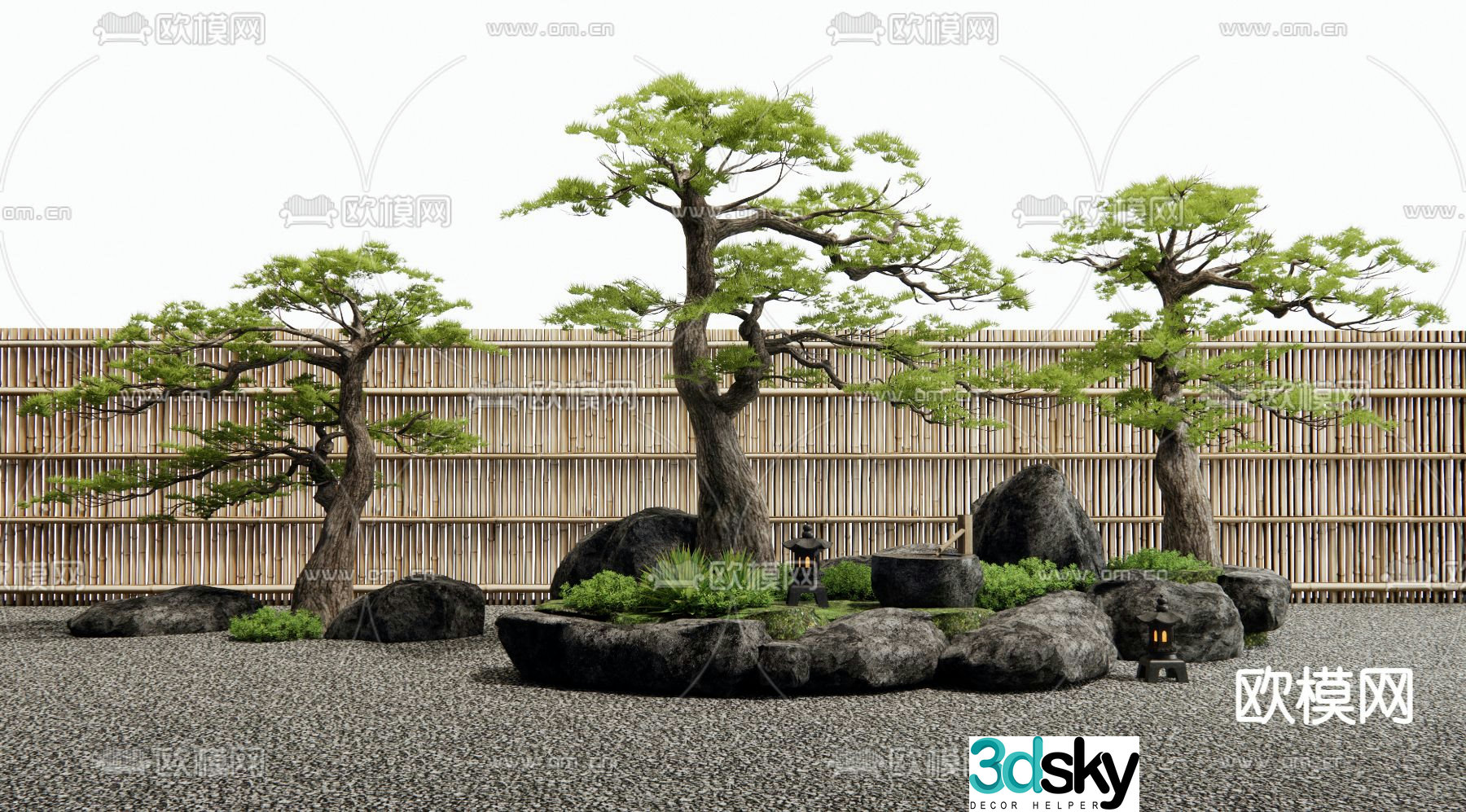 Landscaping pine tree landscaping landscape stone 3d model