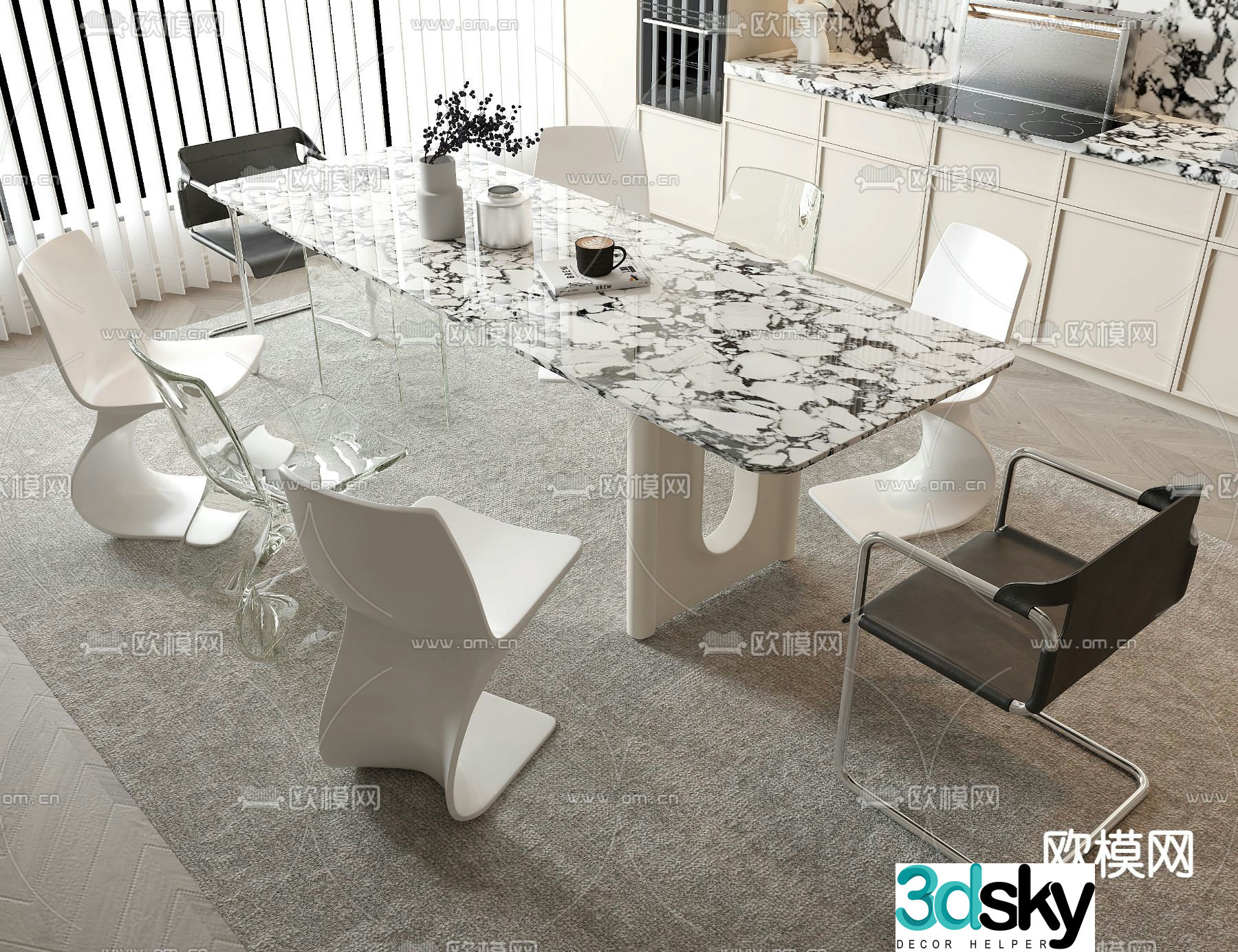 Rectangular dining table 3d model