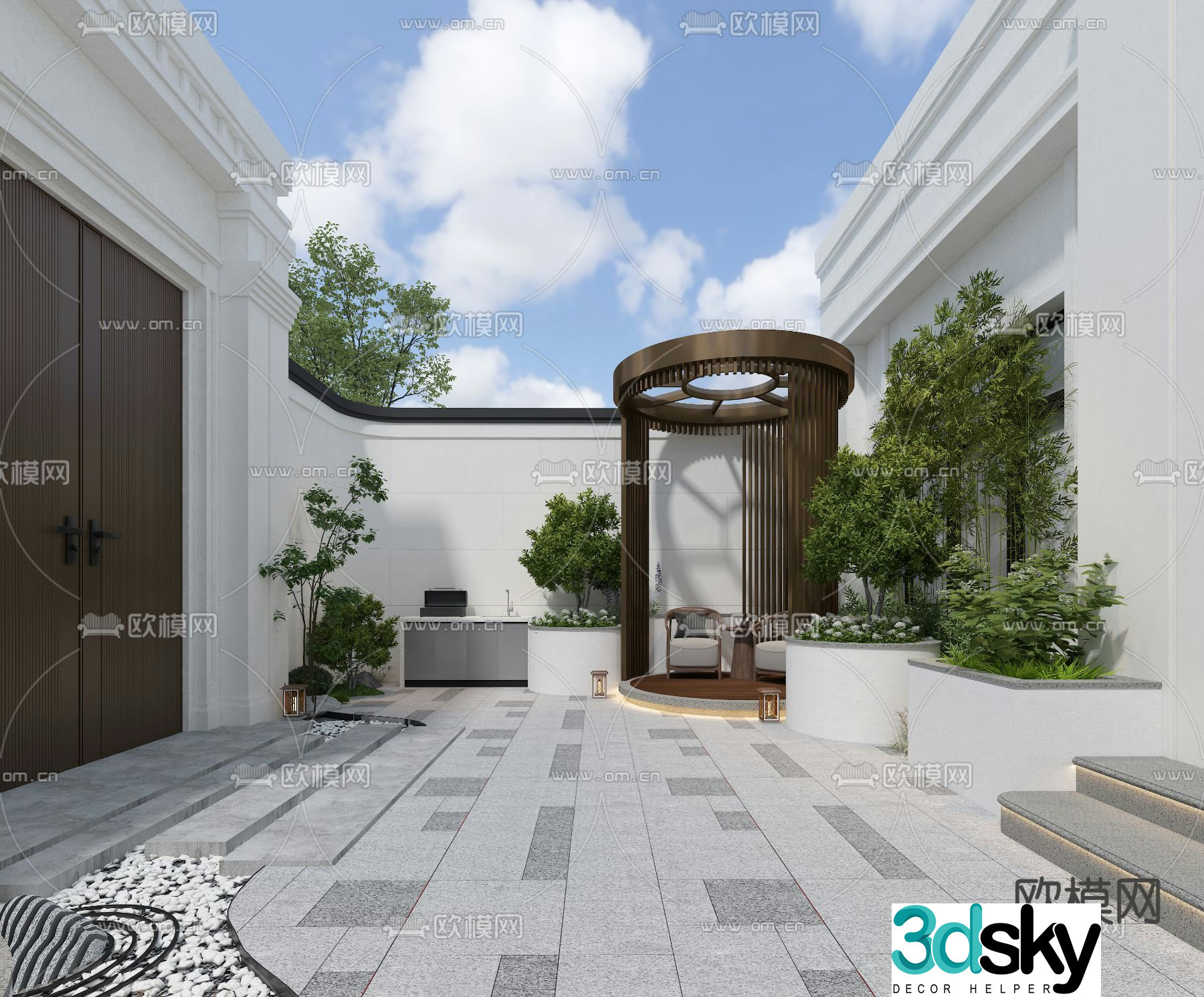 Villa new Chinese style courtyard garden water feature 3D model