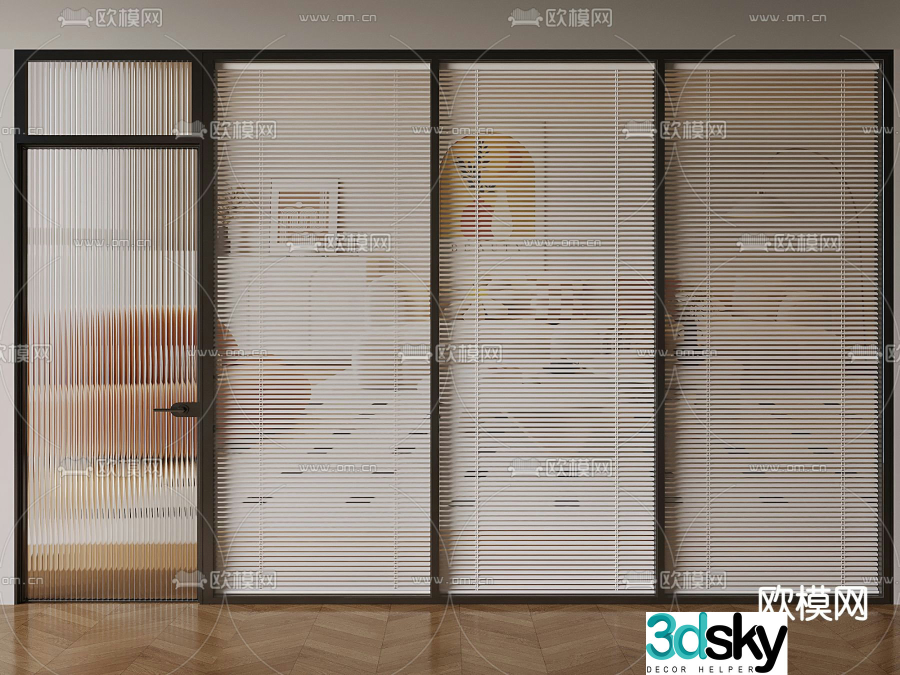 Office partition glass partition venetian blind 3d model