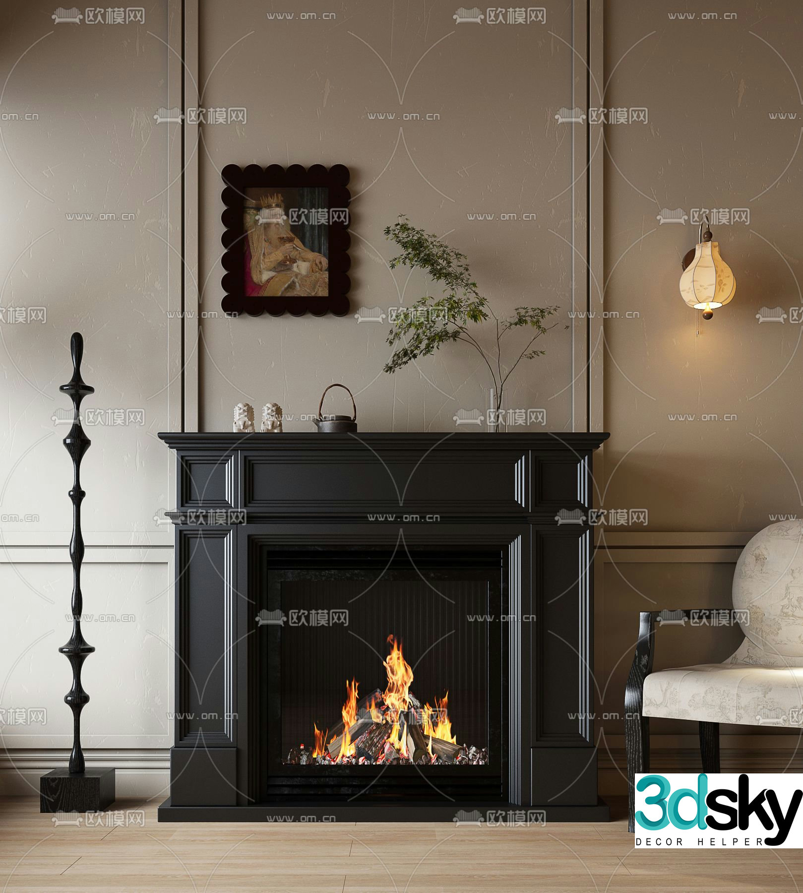 French fireplace flame 3d model