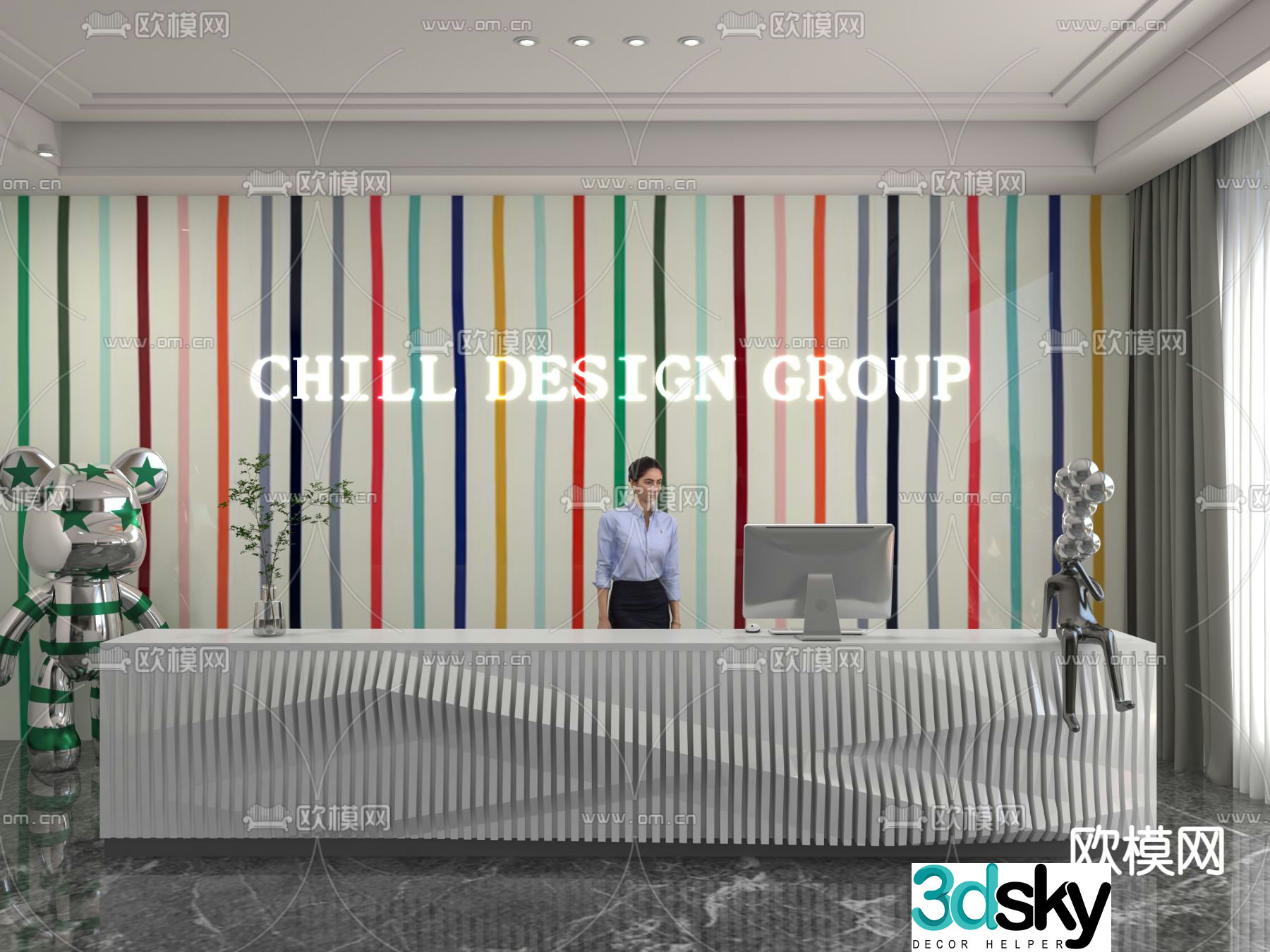 Modern front desk information desk 3d model