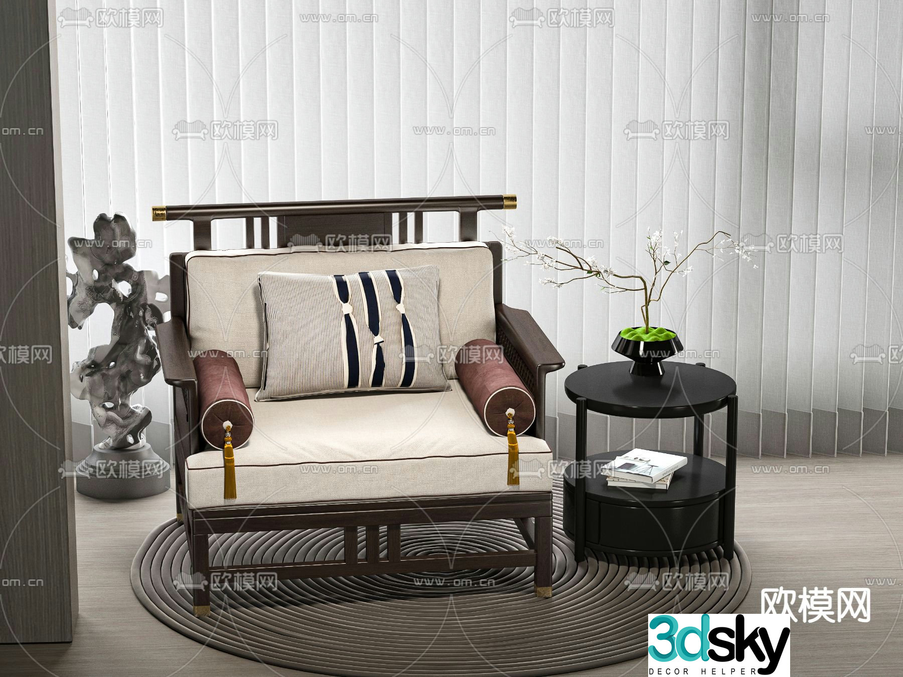 New Chinese style chair leisure chair corner table 3d model
