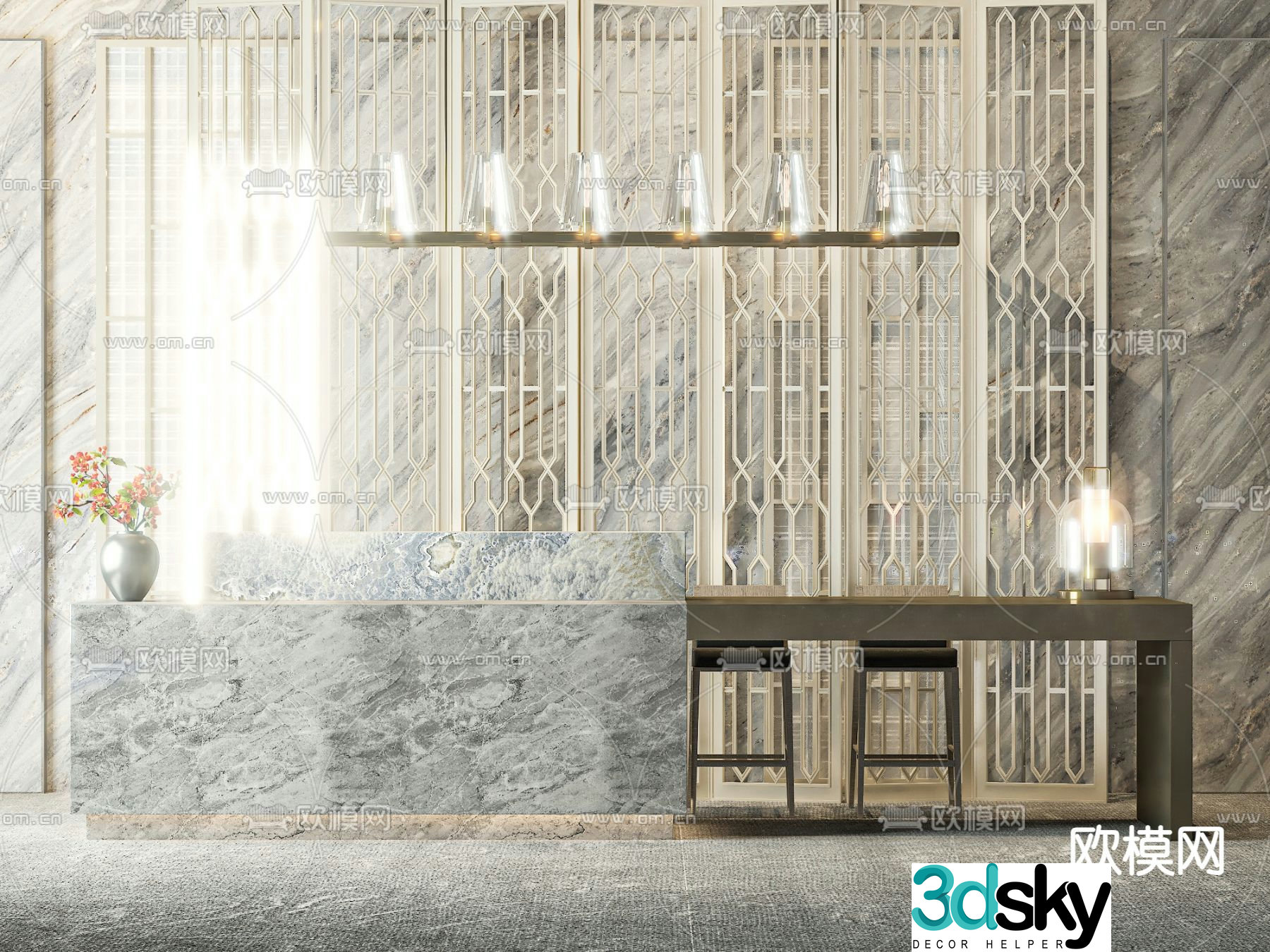 Front desk reception desk 3d model