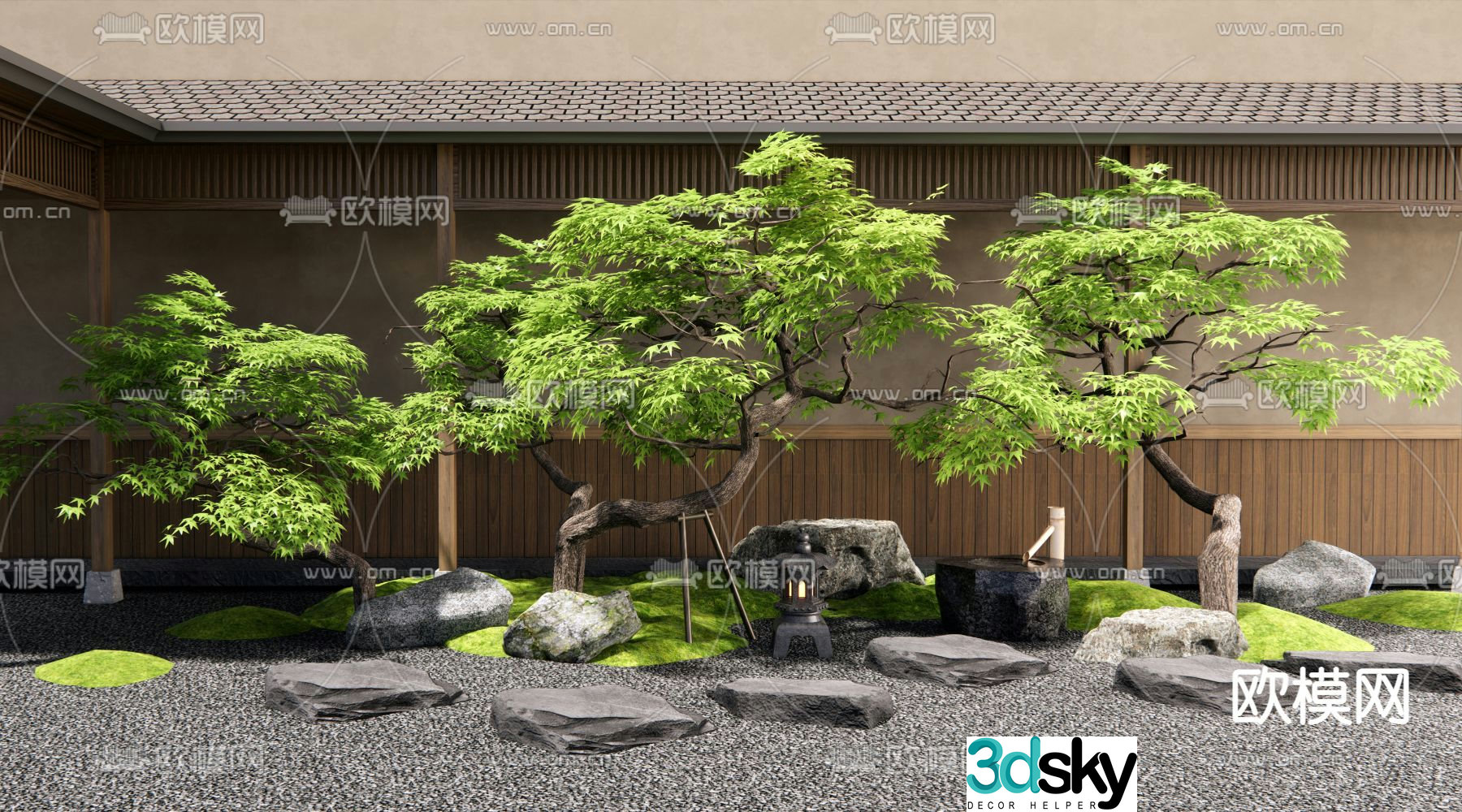 Courtyard micro landscape stone landscaping 3d model