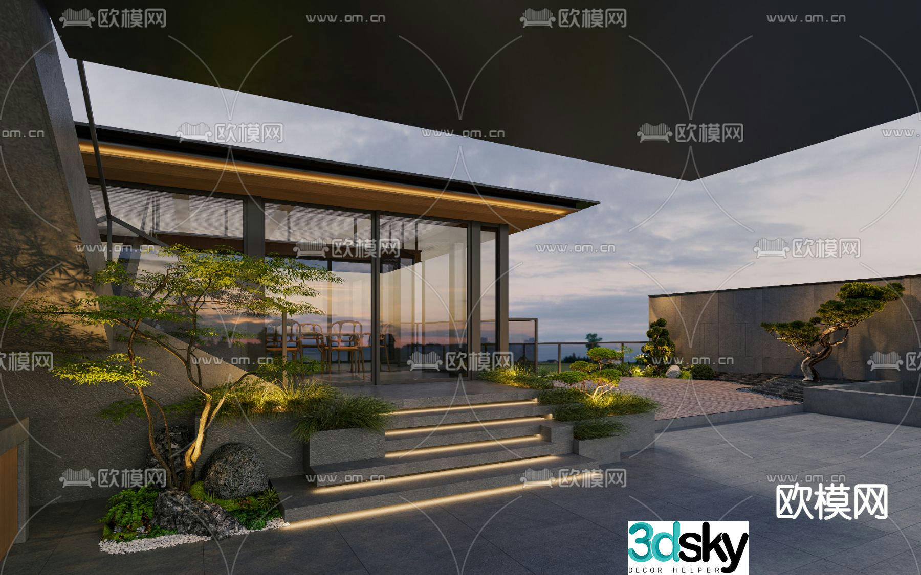 Balcony garden courtyard landscape 3d model