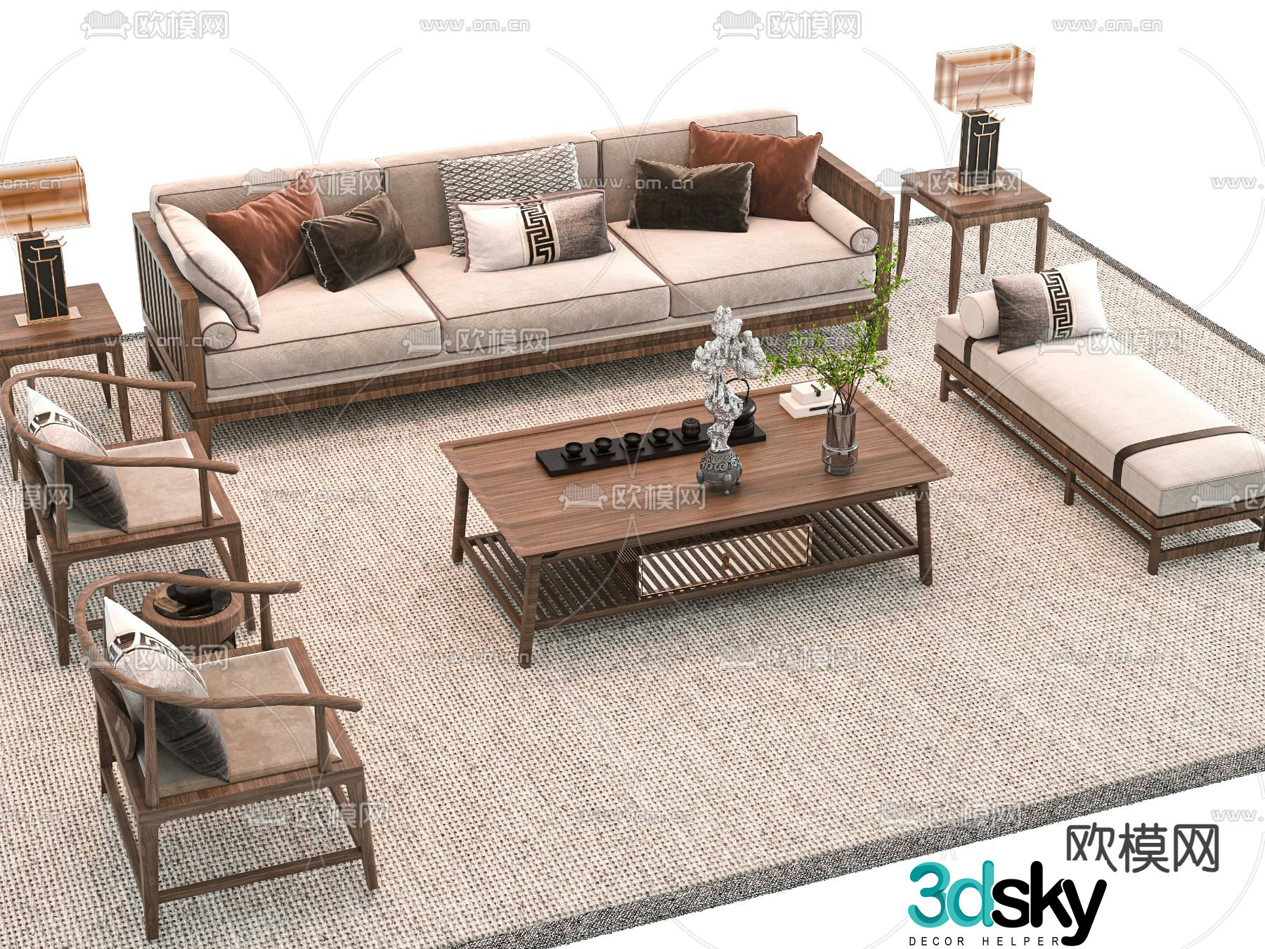 New Chinese style modular sofa 3d model