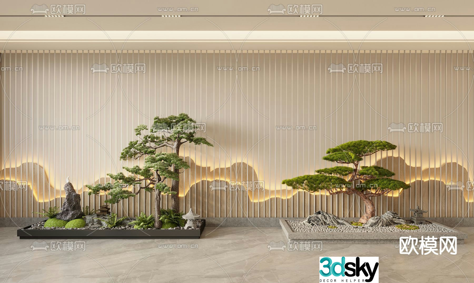 New Chinese style indoor landscaping 3D model
