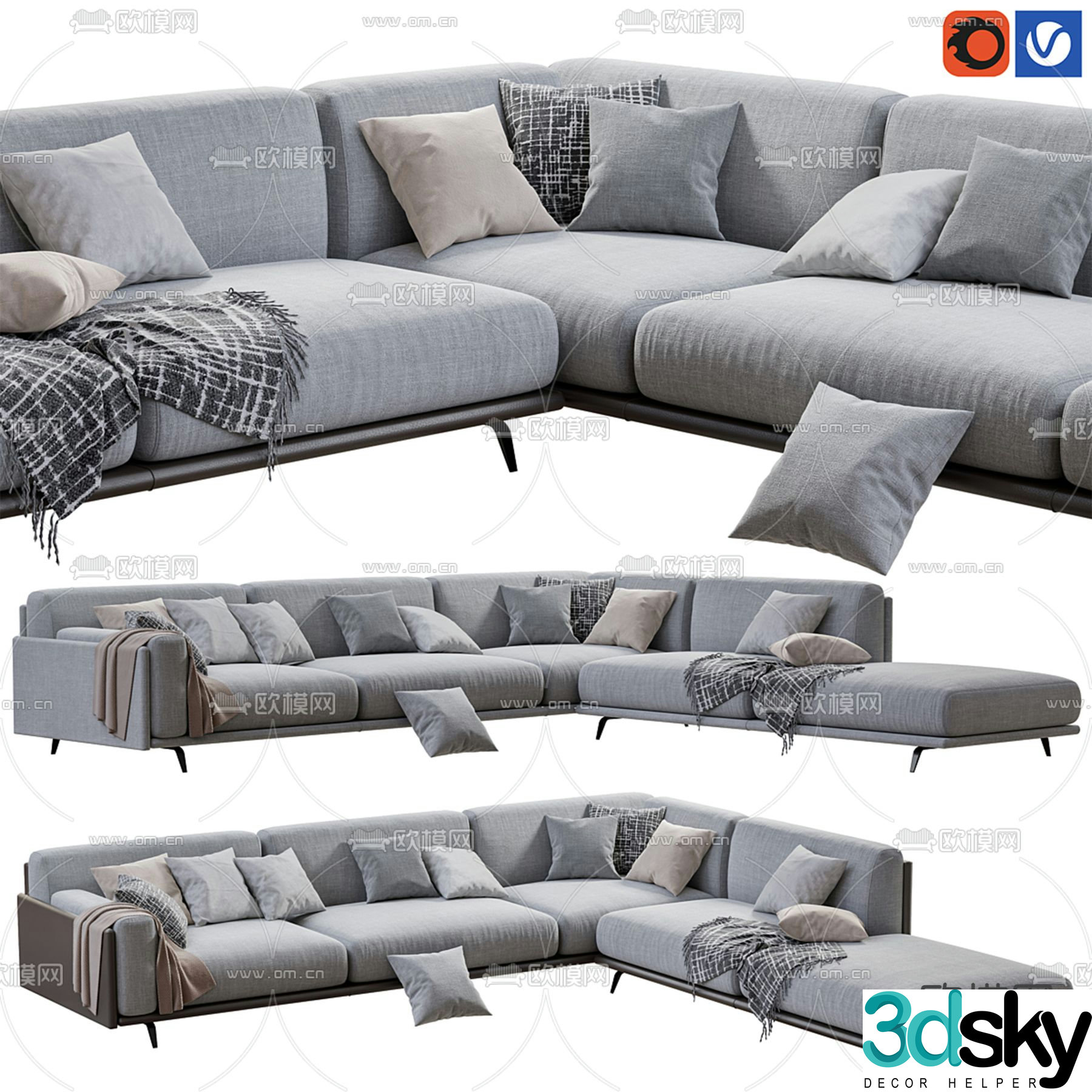 Arflex multi-person sofa corner sofa 3d model