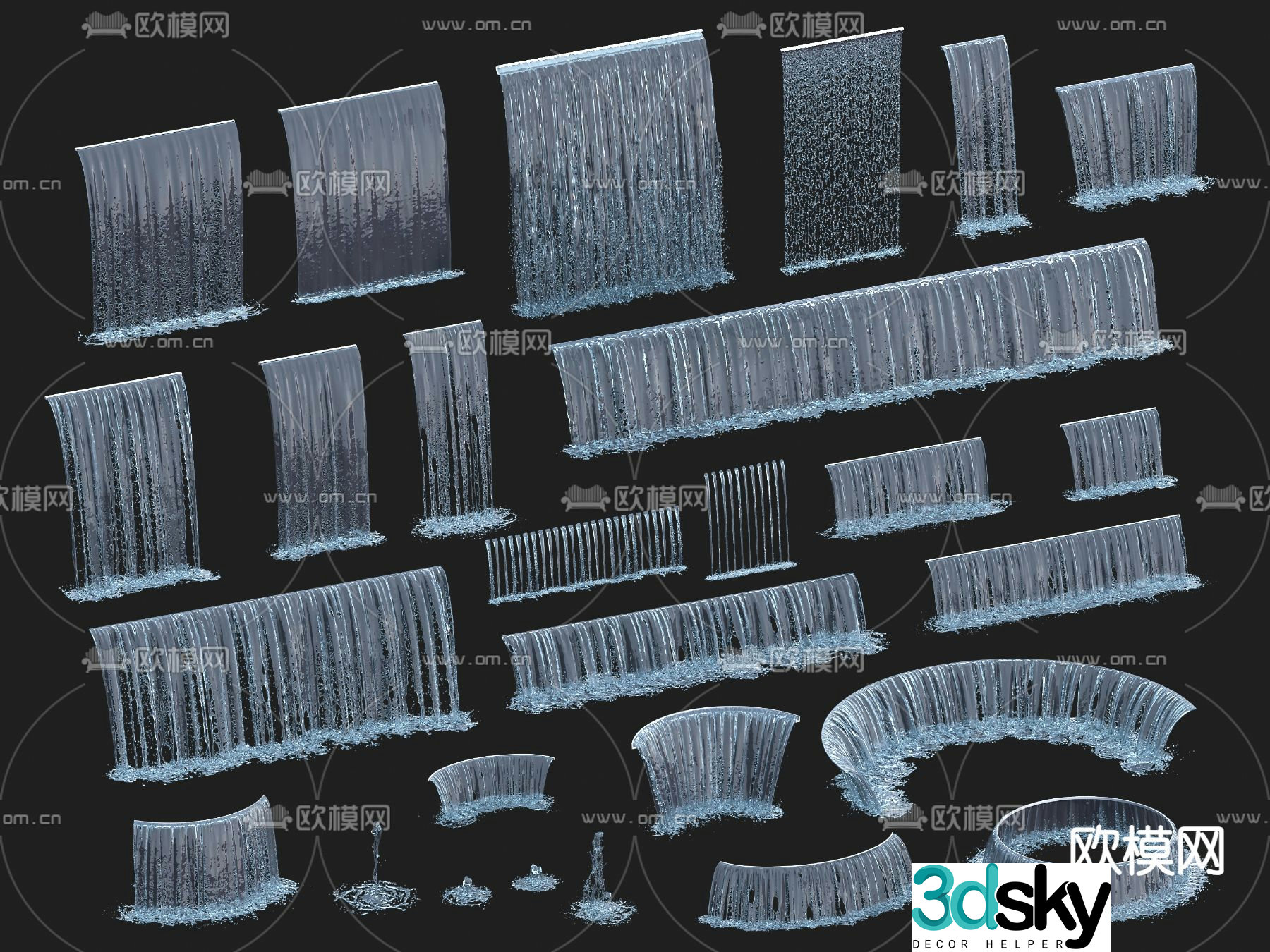 Falling water water cloth water flow water curtain water column 3D model
