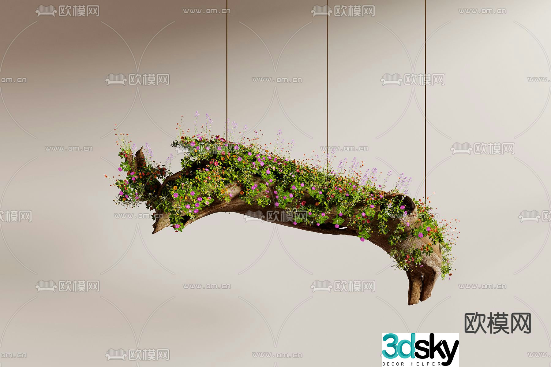 Dead wood green plants ornaments 3D model