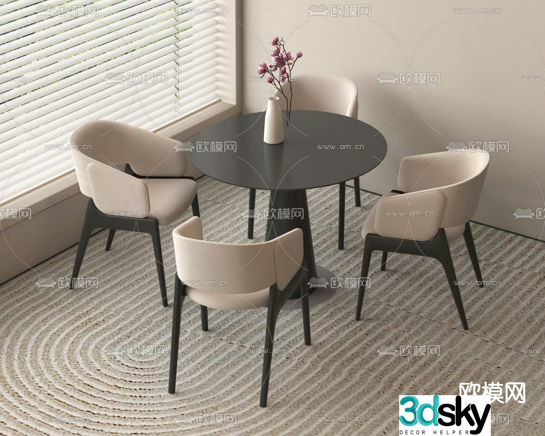 Leisure table and chairs round table 3d model
