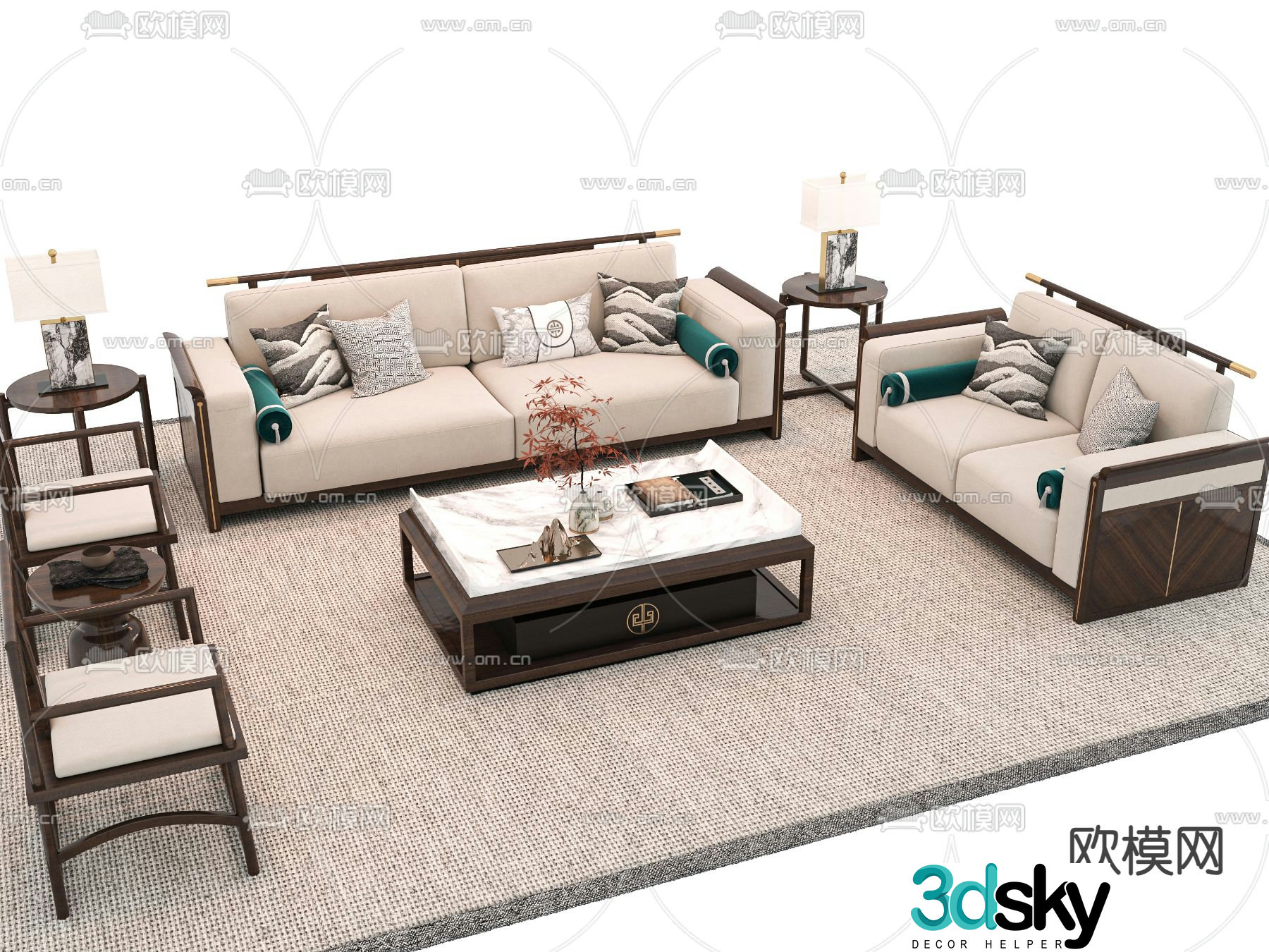 New Chinese style sofa set 3d model