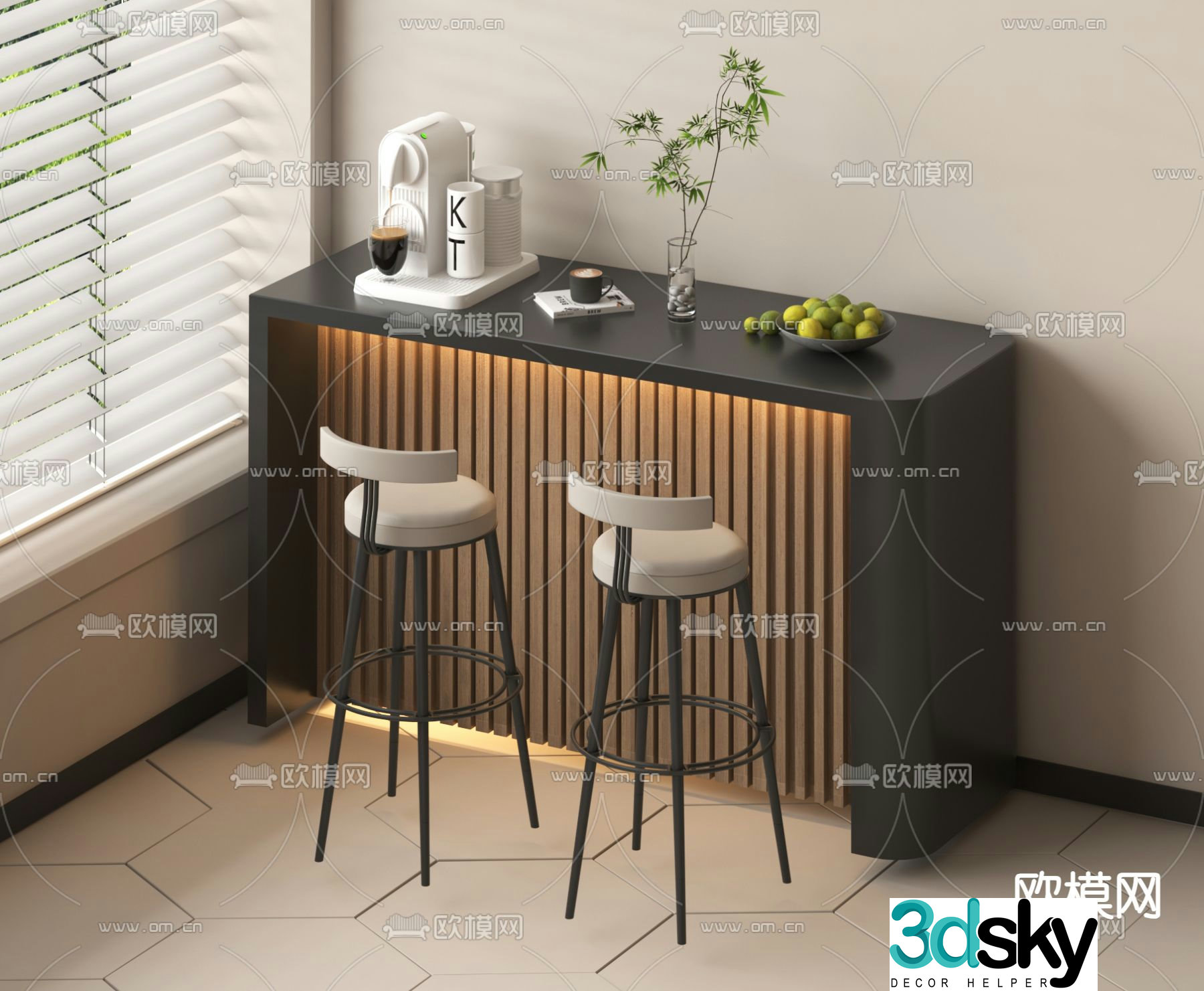 Bar counter bar chair 3d model