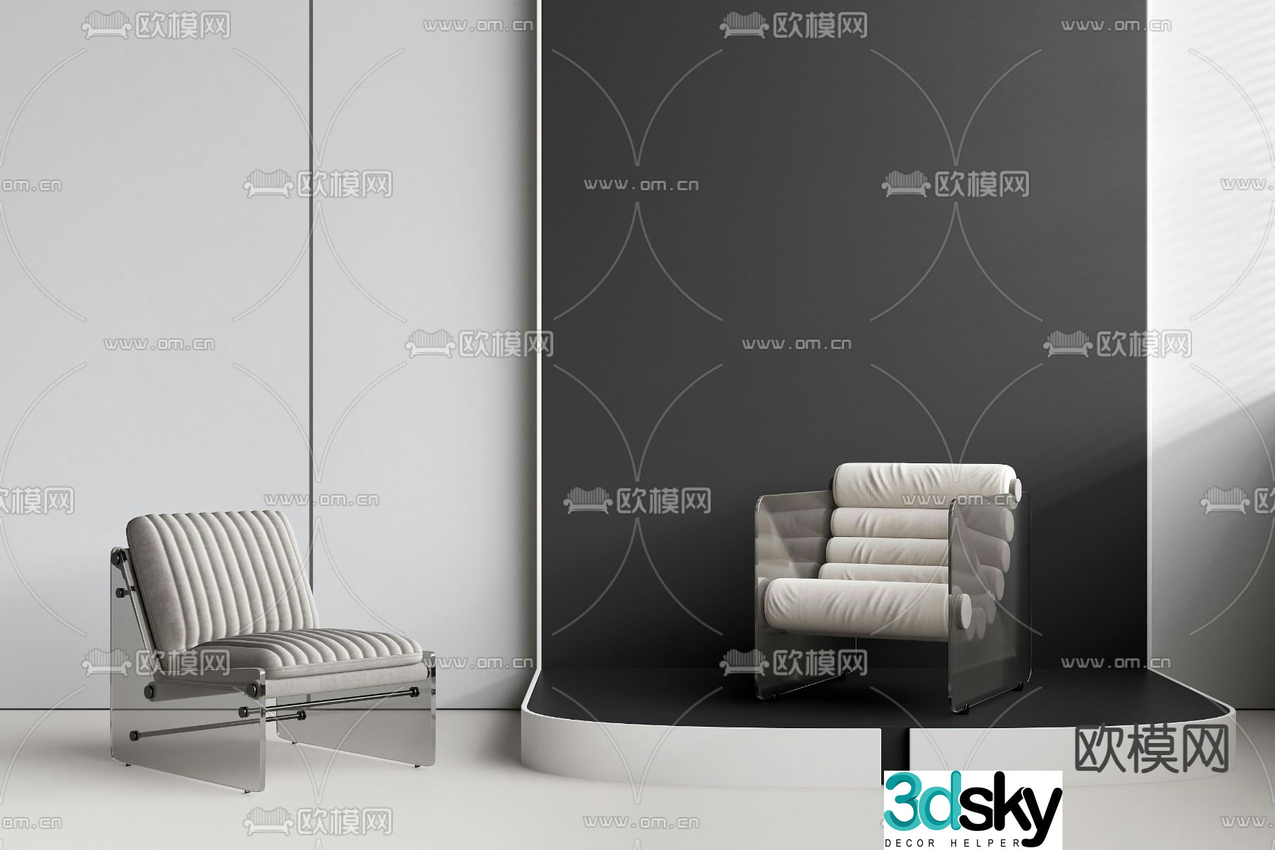 Fabric chair acrylic leisure chair 3d model