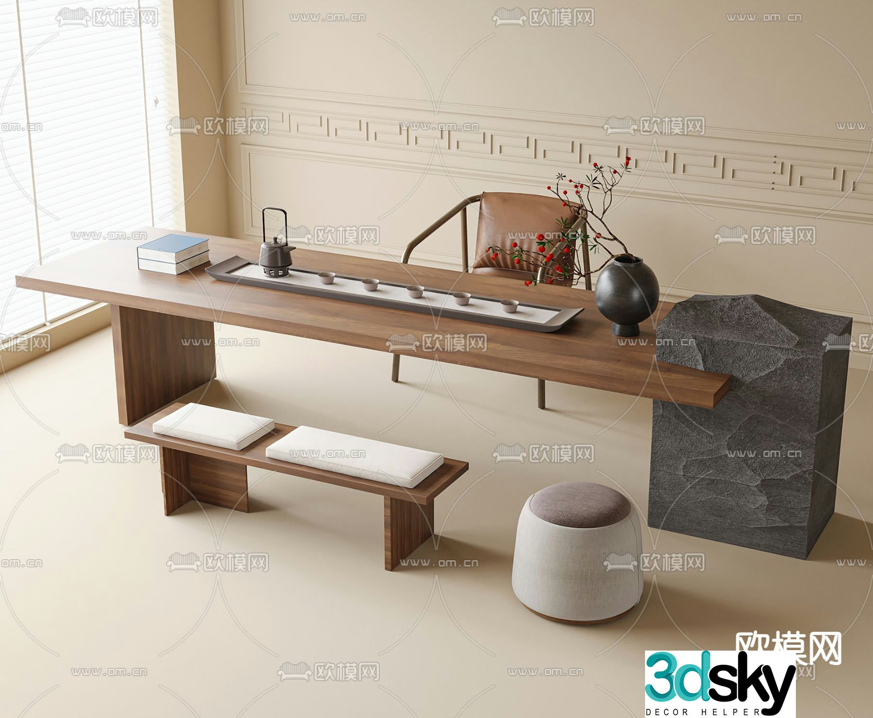Modern tea table and chairs 3d model