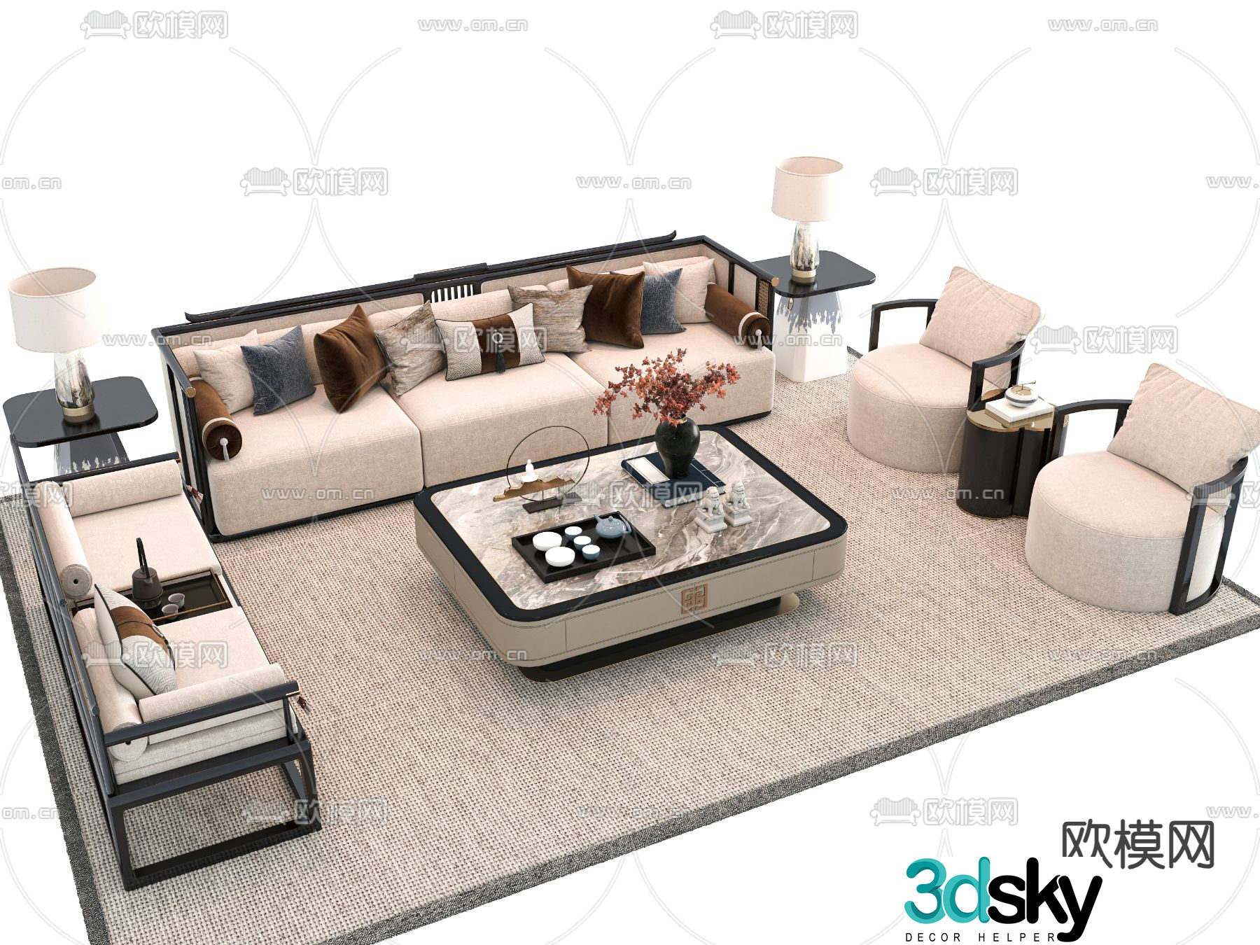 New Chinese style modular sofa 3d model