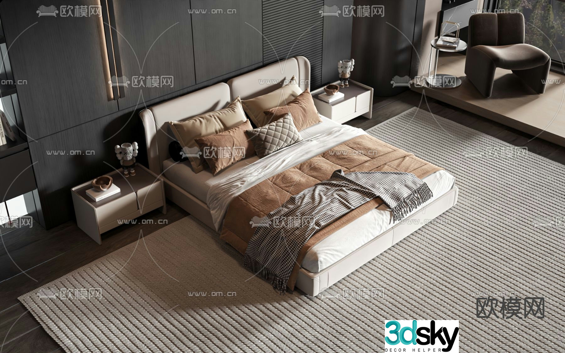 Modern double bed 3d model