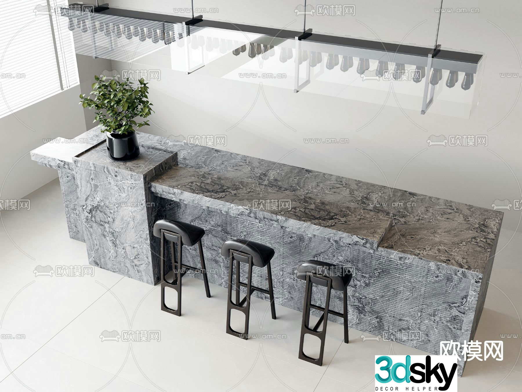 Marble bar bar stool 3d model