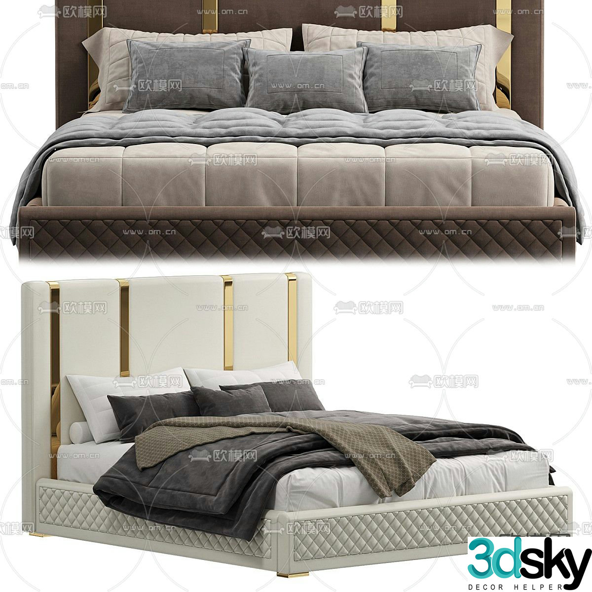 Light luxury double bed golden bed 3d model