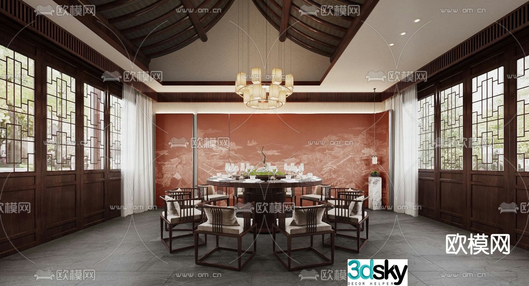 Chinese restaurant private room 3d model