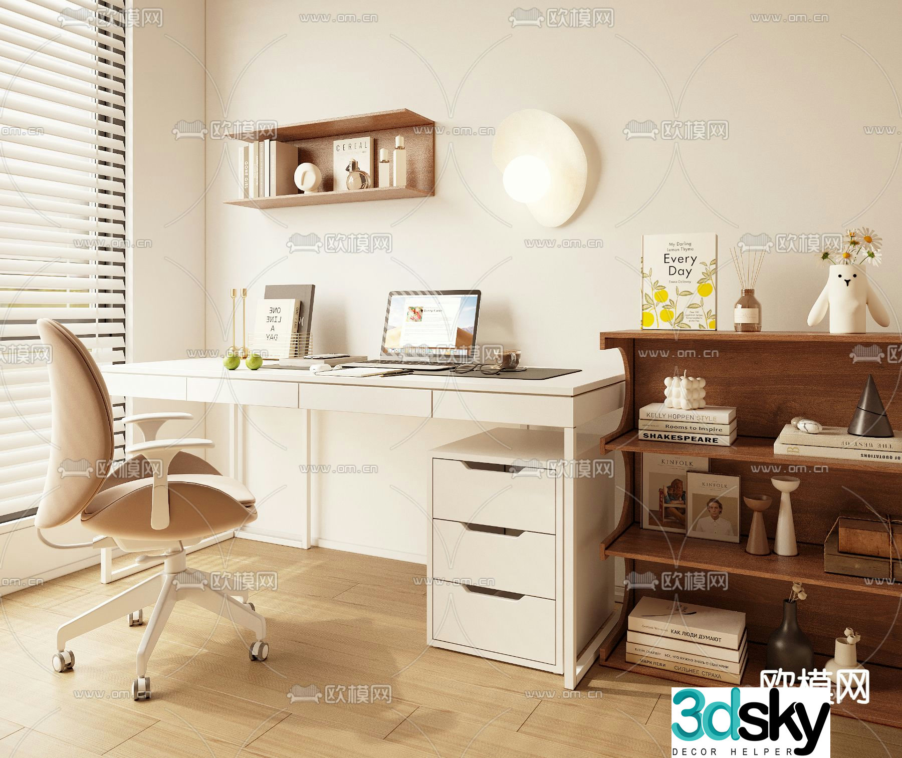 Medieval style desk bookshelf 3d model