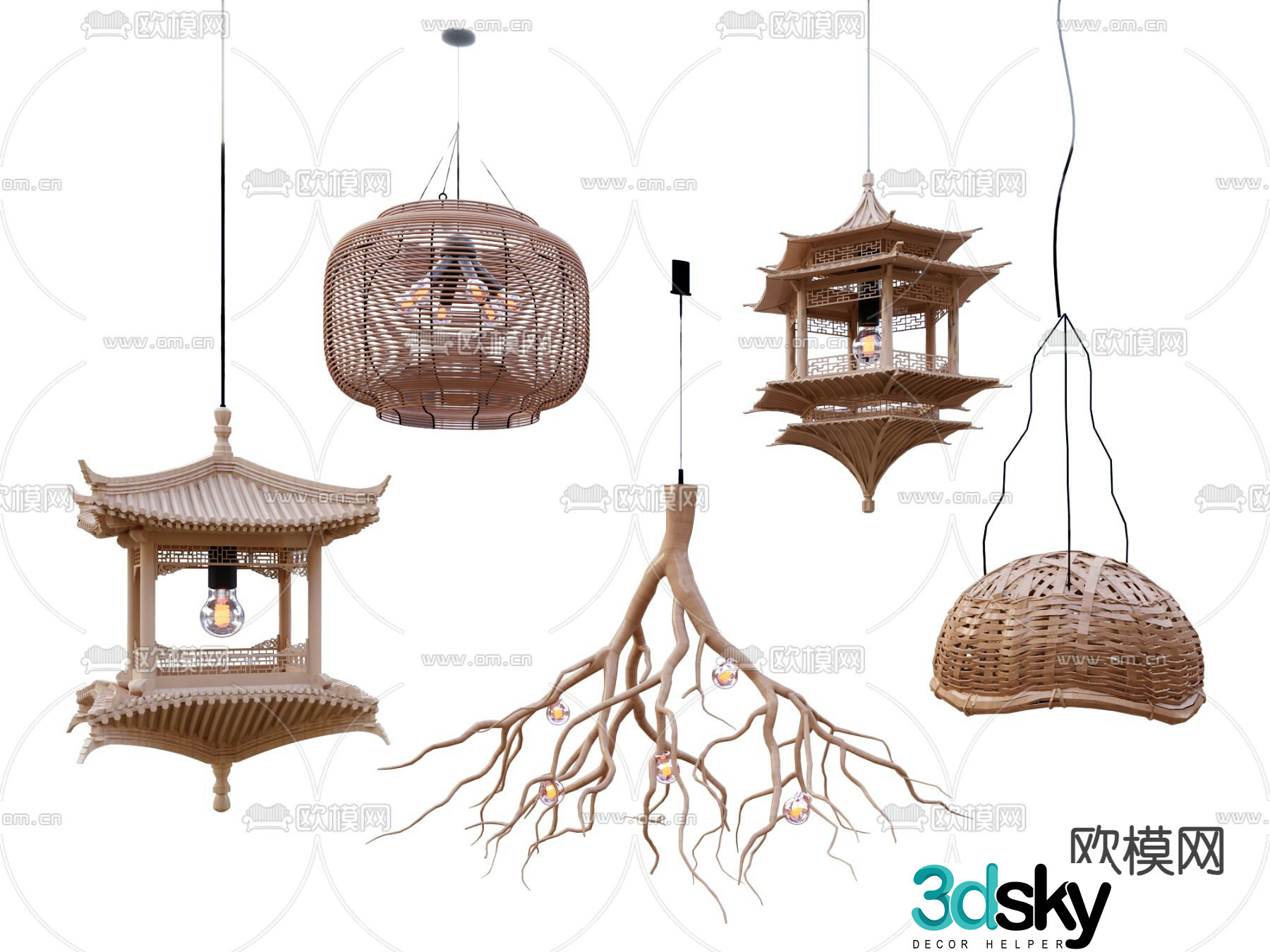 Chinese style woven chandelier loft chandelier 3d model